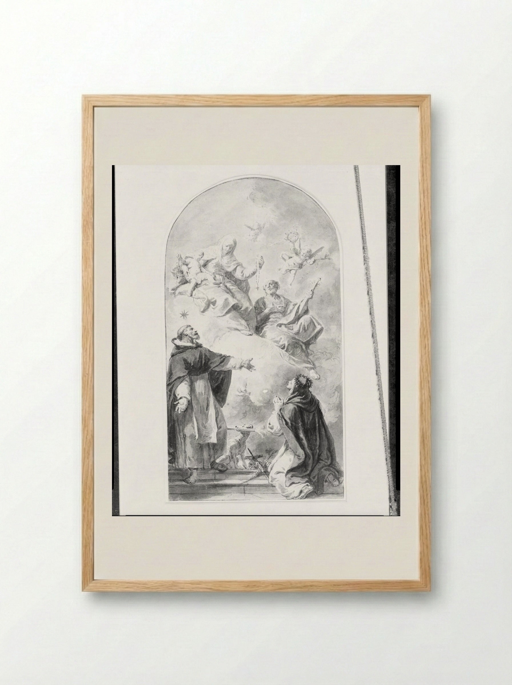 The Virgin and Child Presenting the Rosary to Saint Dominic and Saint Catherine of Siena - Francesco Fontebasso - Framed Print Wood