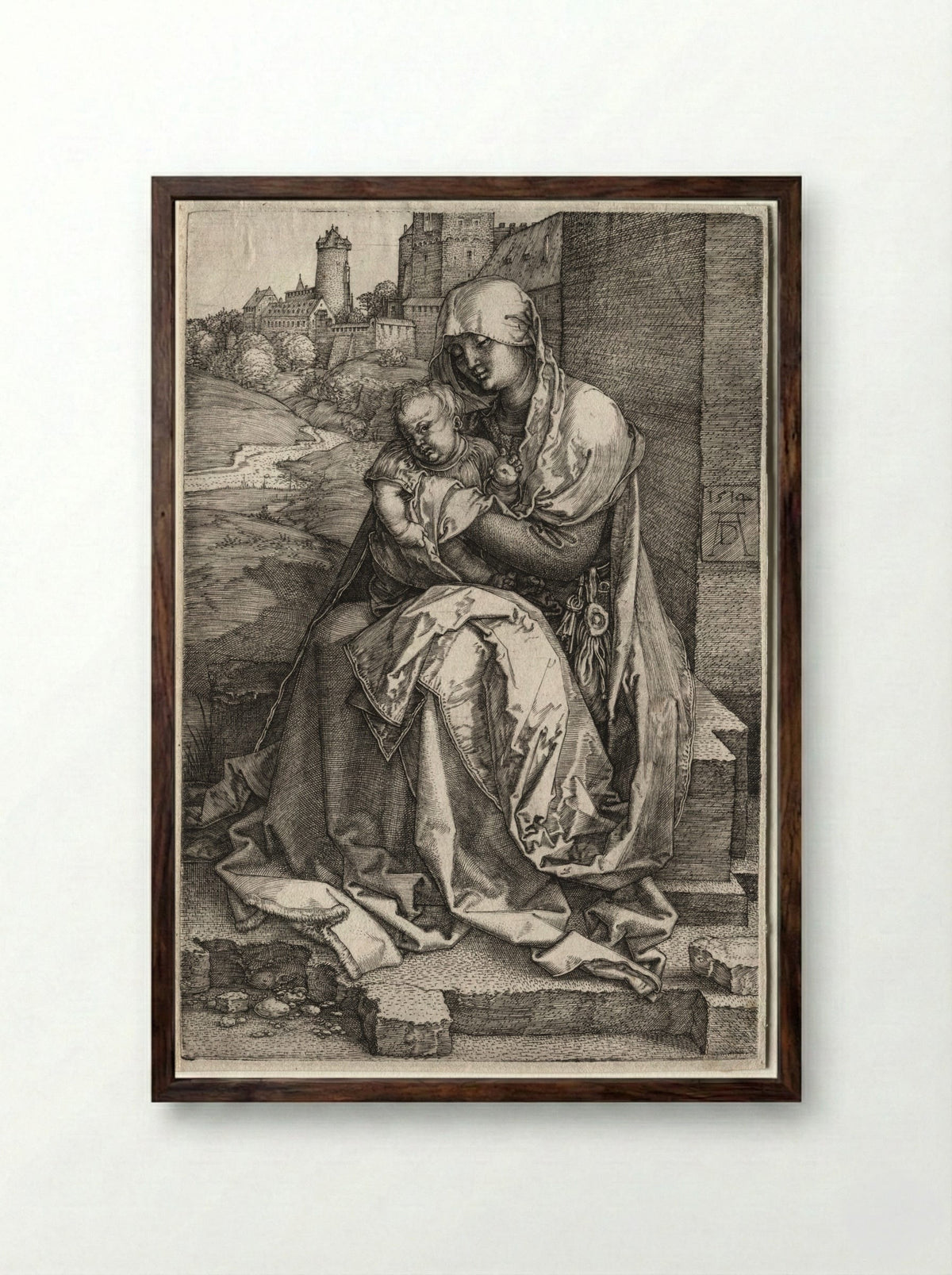 The Virgin and Child Seated by the Wall - Albrecht Dürer - Framed Print Dark Wood