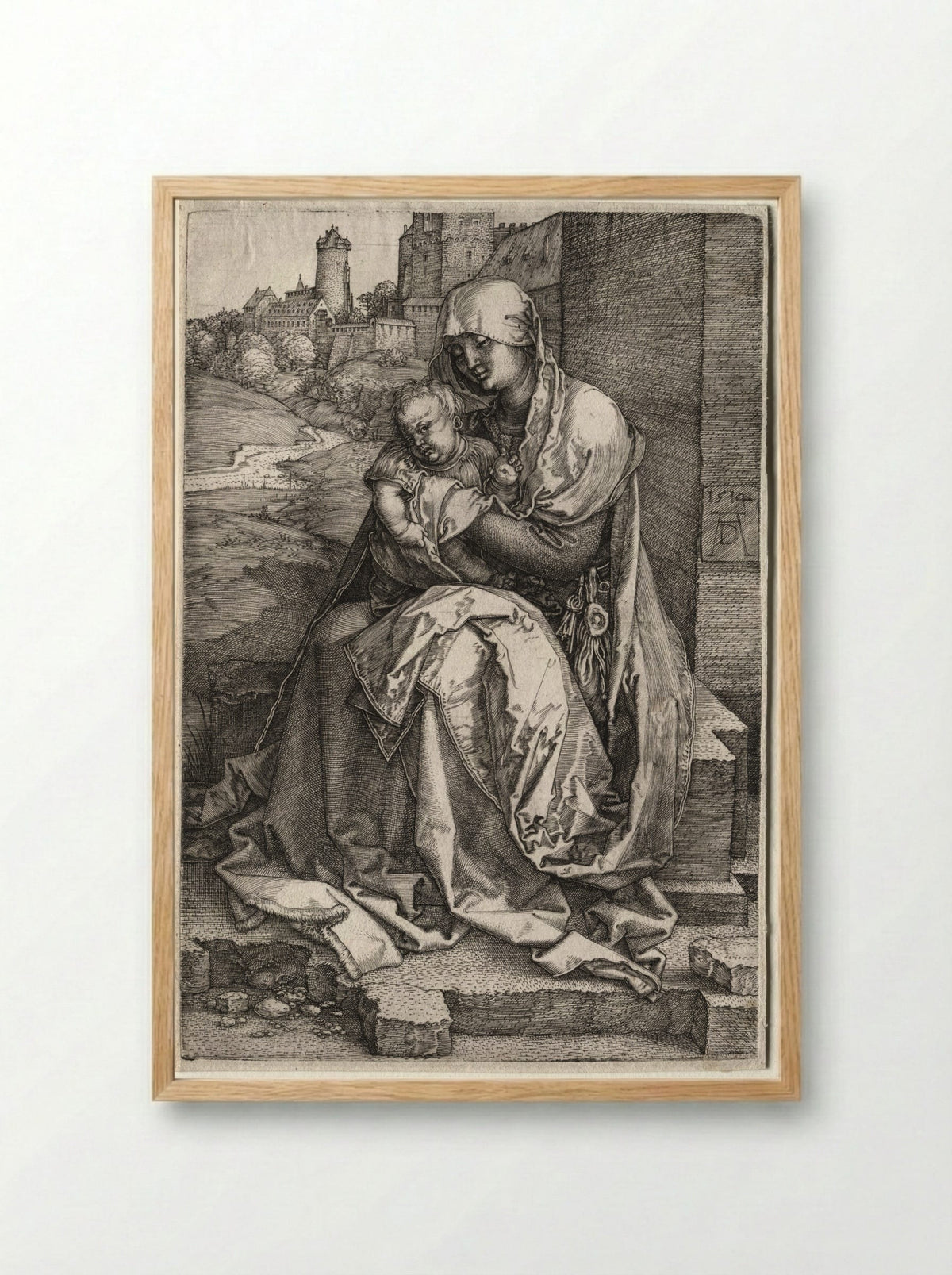 The Virgin and Child Seated by the Wall - Albrecht Dürer - Framed Print Wood