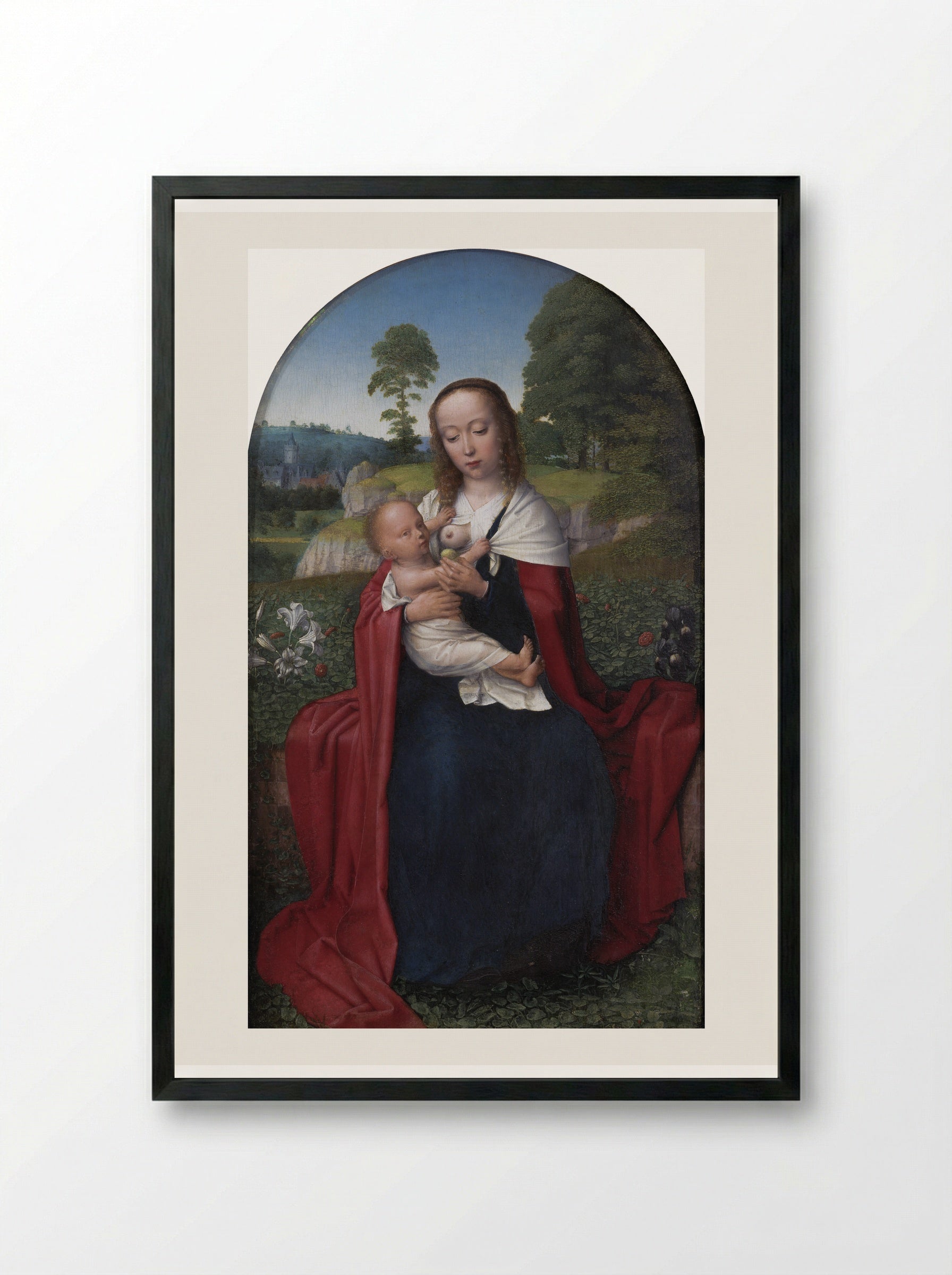 The Virgin and Child in a Landscape - Gerard David - Framed Print Black