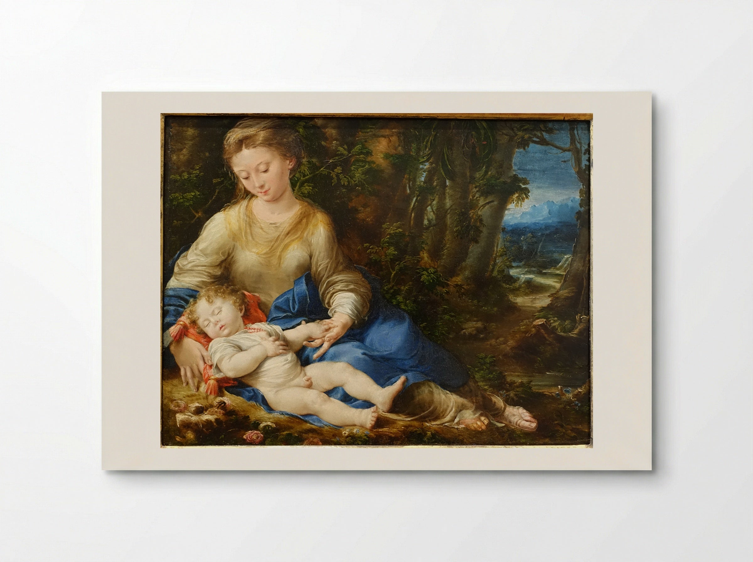 The Virgin and Child in a Landscape - Girolamo Mazzola Bedoli - Poster