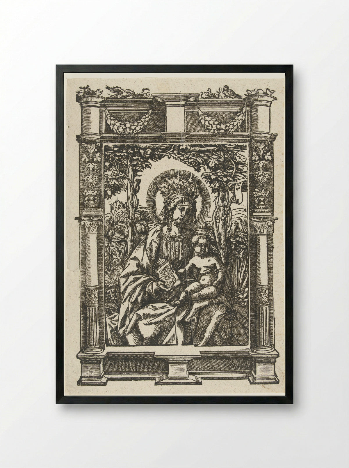 The Virgin and Child in an Architectural Frame - Hans Weiditz - Framed Print Black