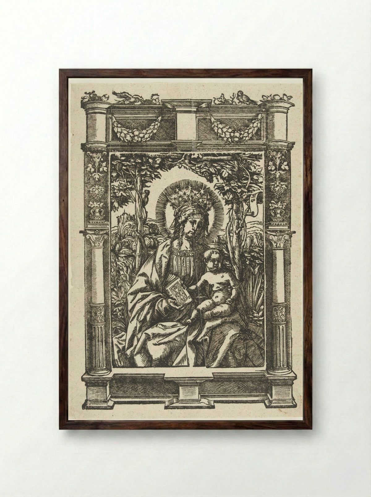 The Virgin and Child in an Architectural Frame - Hans Weiditz - Framed Print Dark Wood