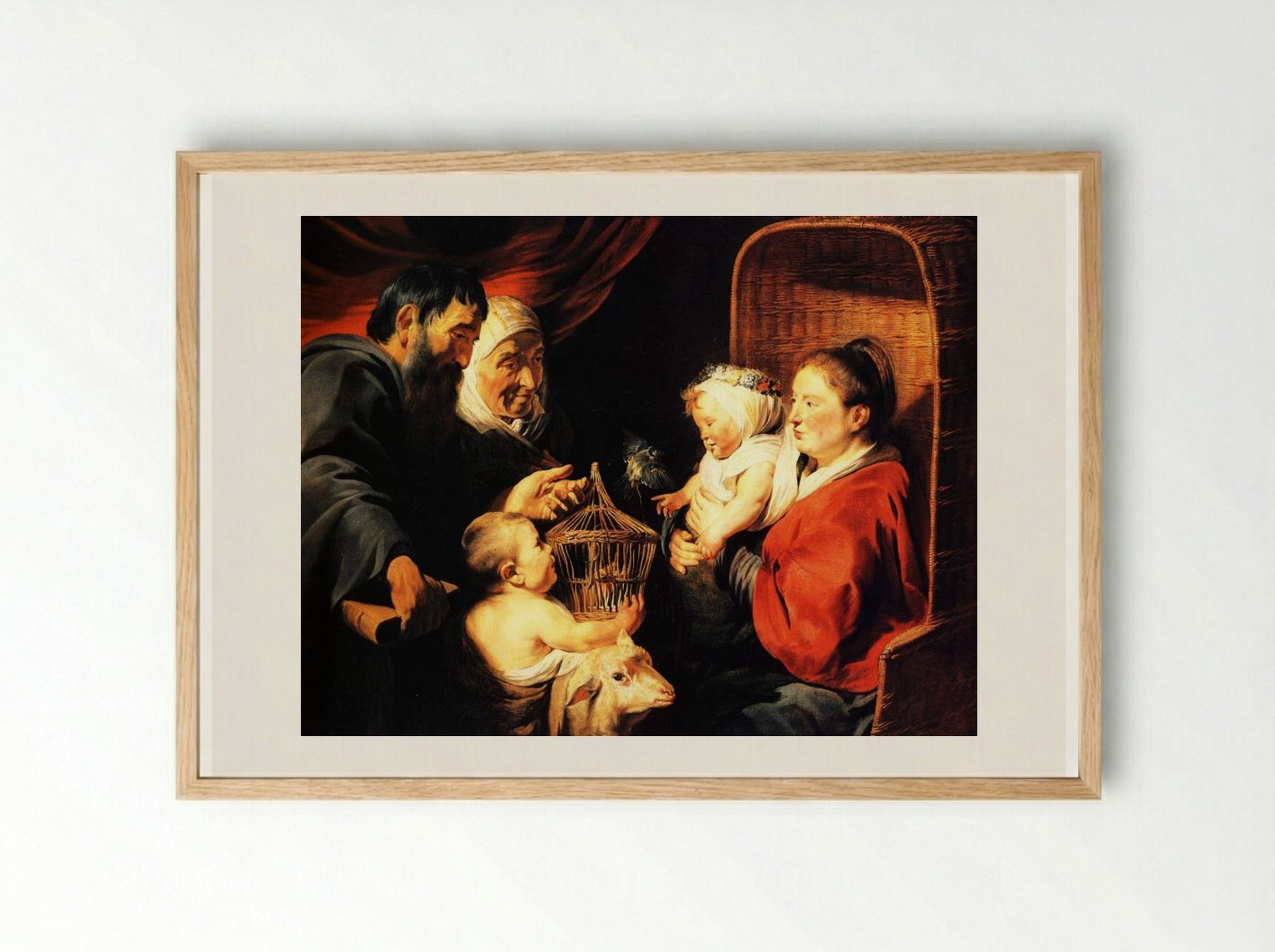 The Virgin and Child in the company of little St. John and his parents - Jacob Jordaens - Framed Print Wood