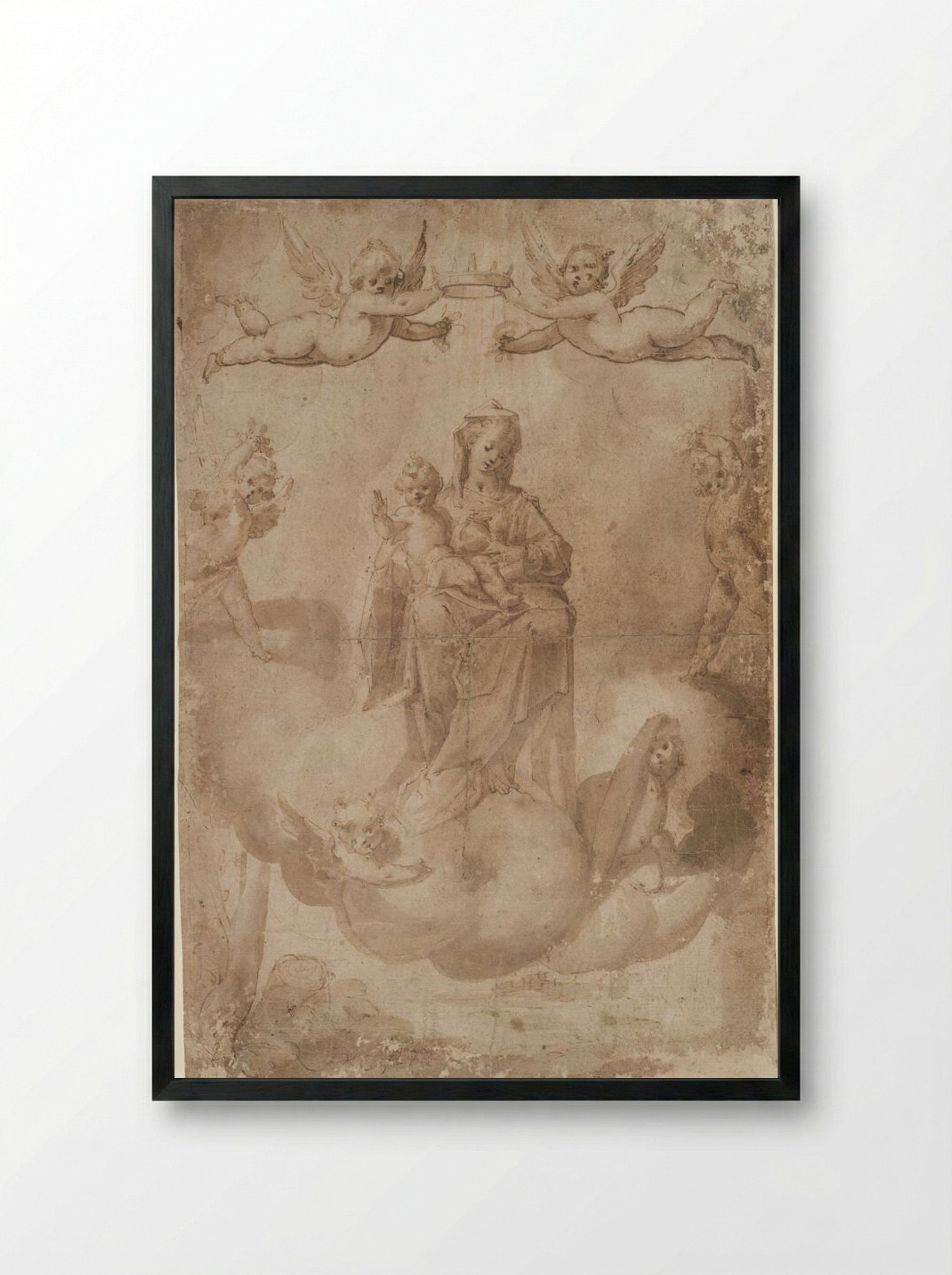 The Virgin and Child on Heavenly Throne - Francesco Vanni - Framed Print Black