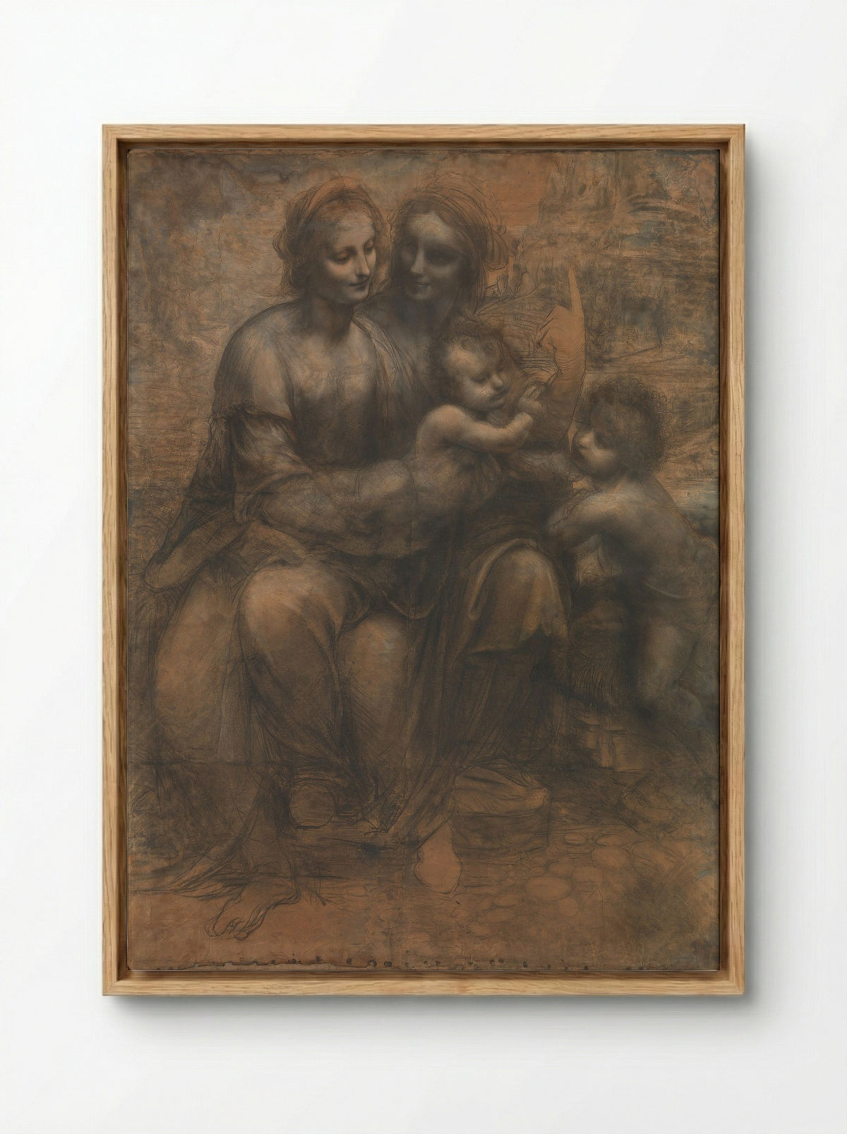 The Virgin and Child with Saint Anne and Saint John the Baptist - Leonardo da Vinci - Framed Canvas Wood