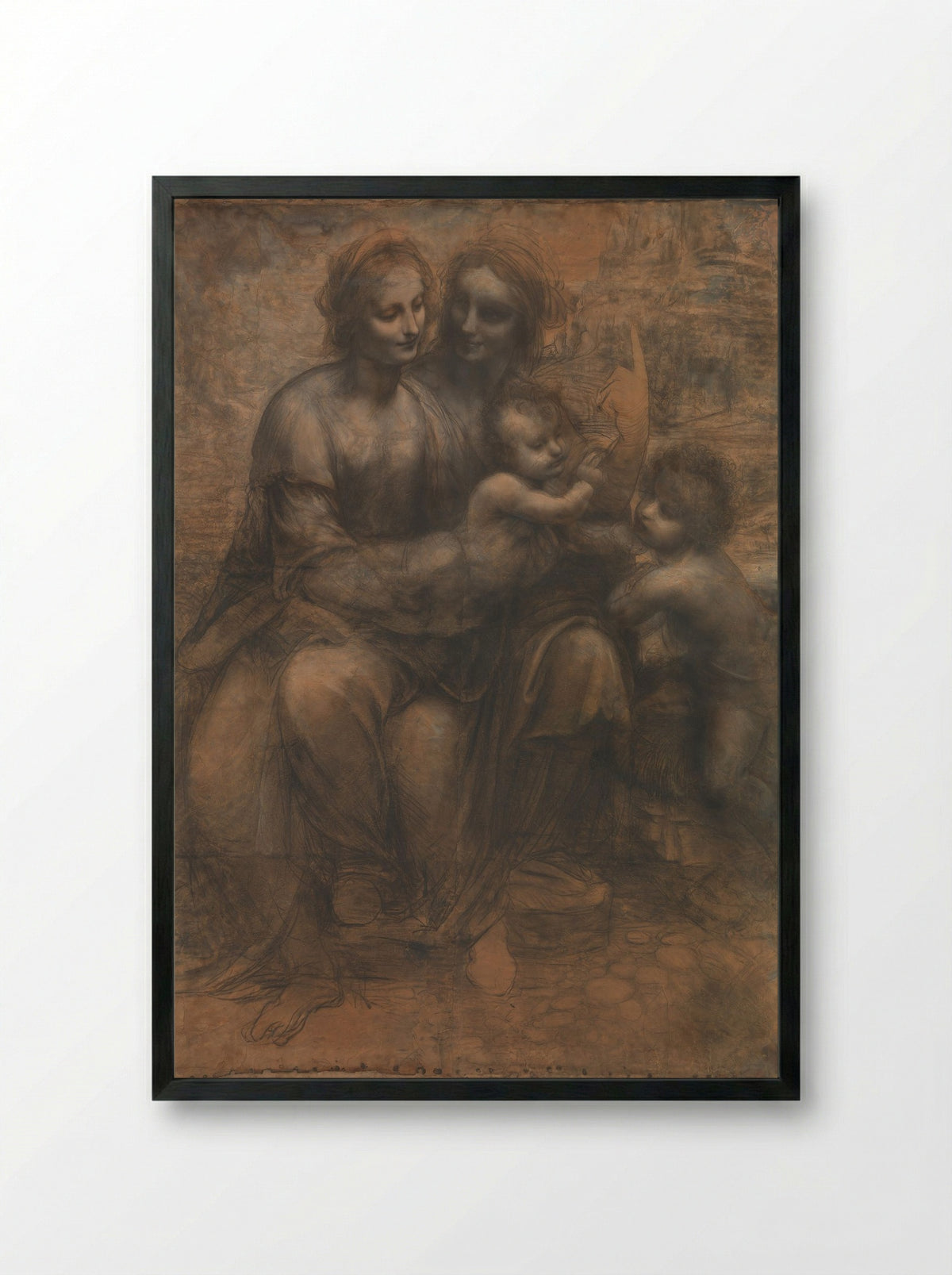 The Virgin and Child with Saint Anne and Saint John the Baptist - Leonardo da Vinci - Framed Print Black