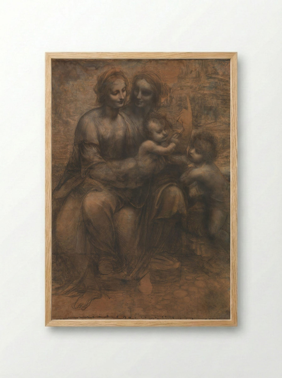 The Virgin and Child with Saint Anne and Saint John the Baptist - Leonardo da Vinci - Framed Print Wood