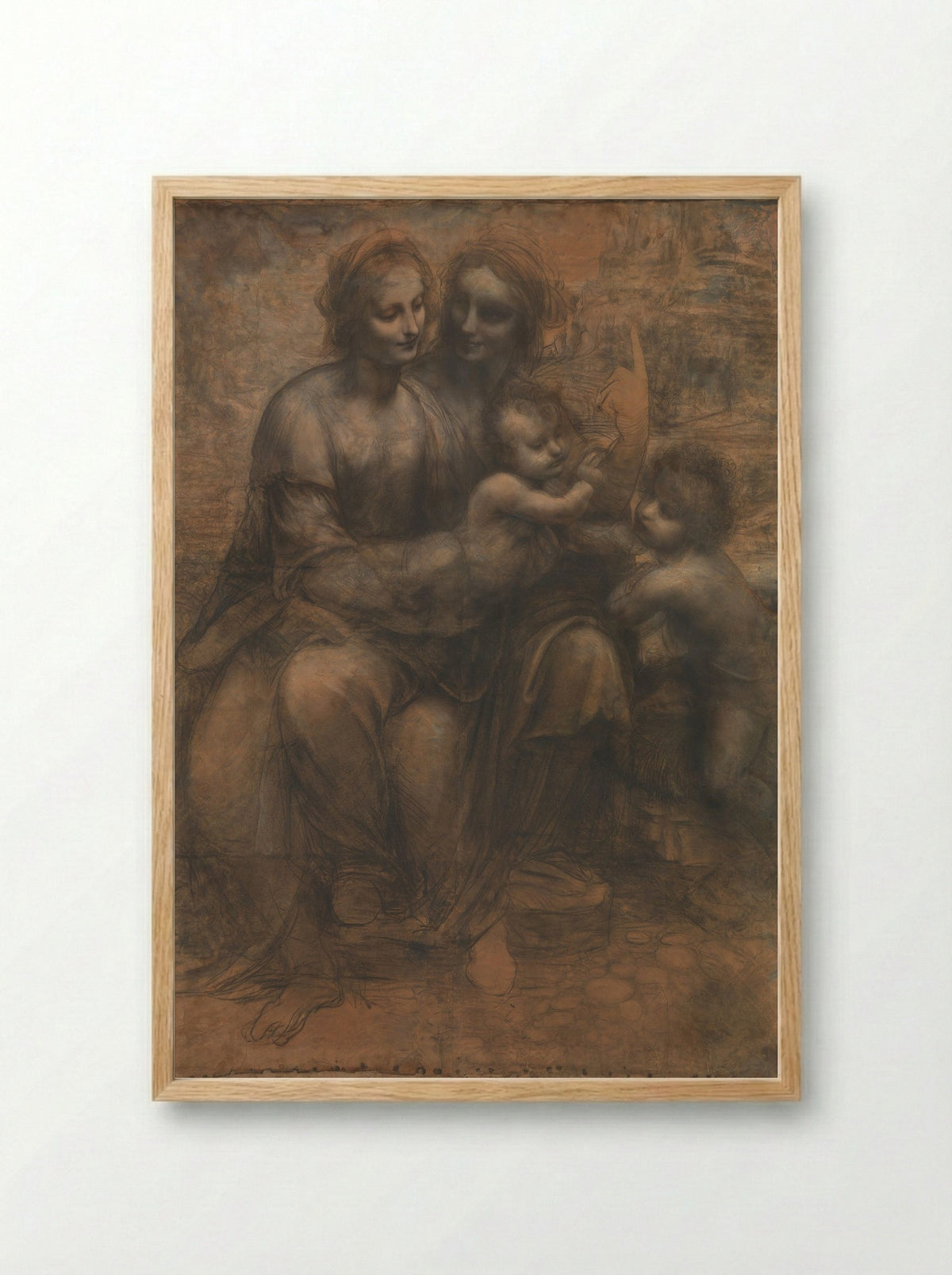 The Virgin and Child with Saint Anne and Saint John the Baptist - Leonardo da Vinci - Framed Print Wood