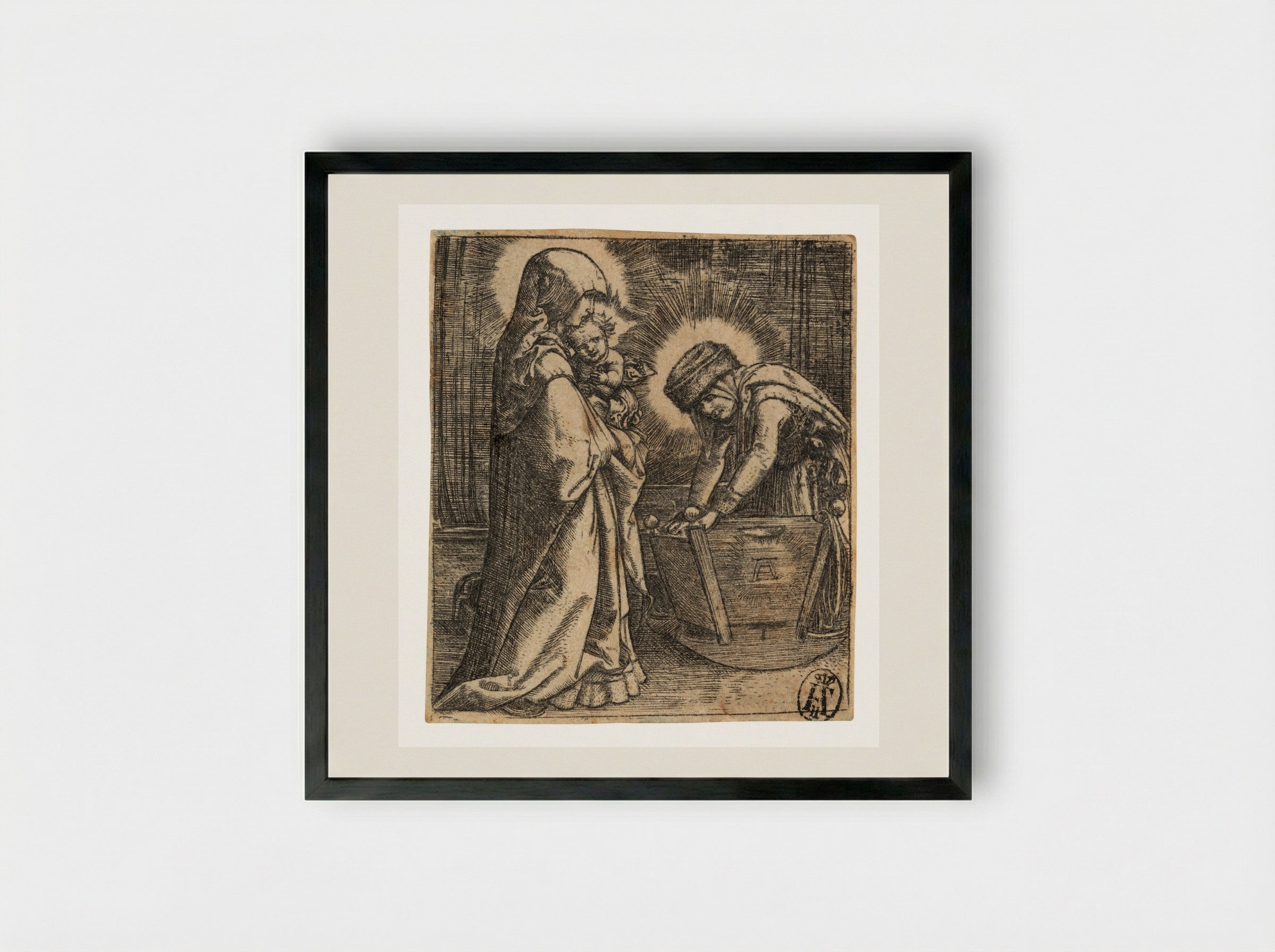 The Virgin and Child with Saint Anne at the Cradle - Albrecht Altdorfer - Framed Print Black