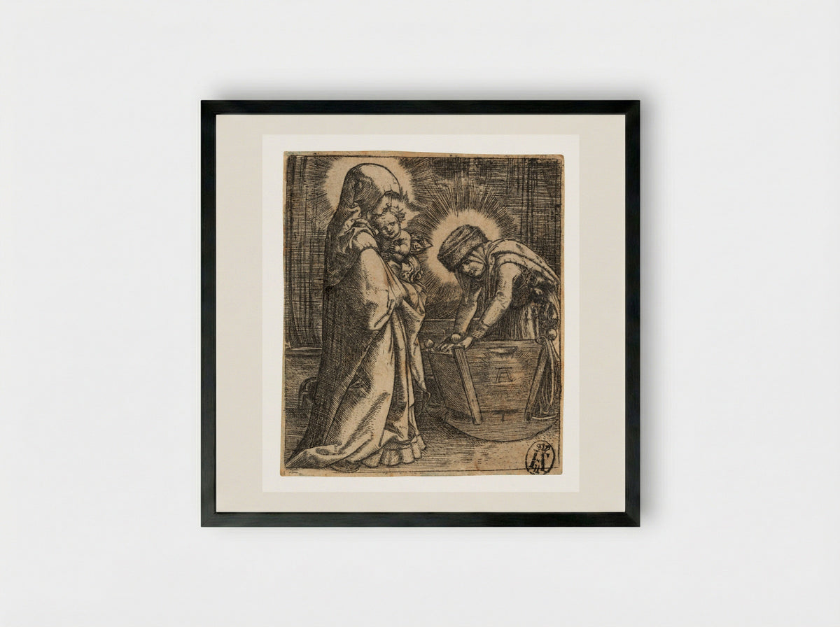 The Virgin and Child with Saint Anne at the Cradle - Albrecht Altdorfer - Framed Print Black