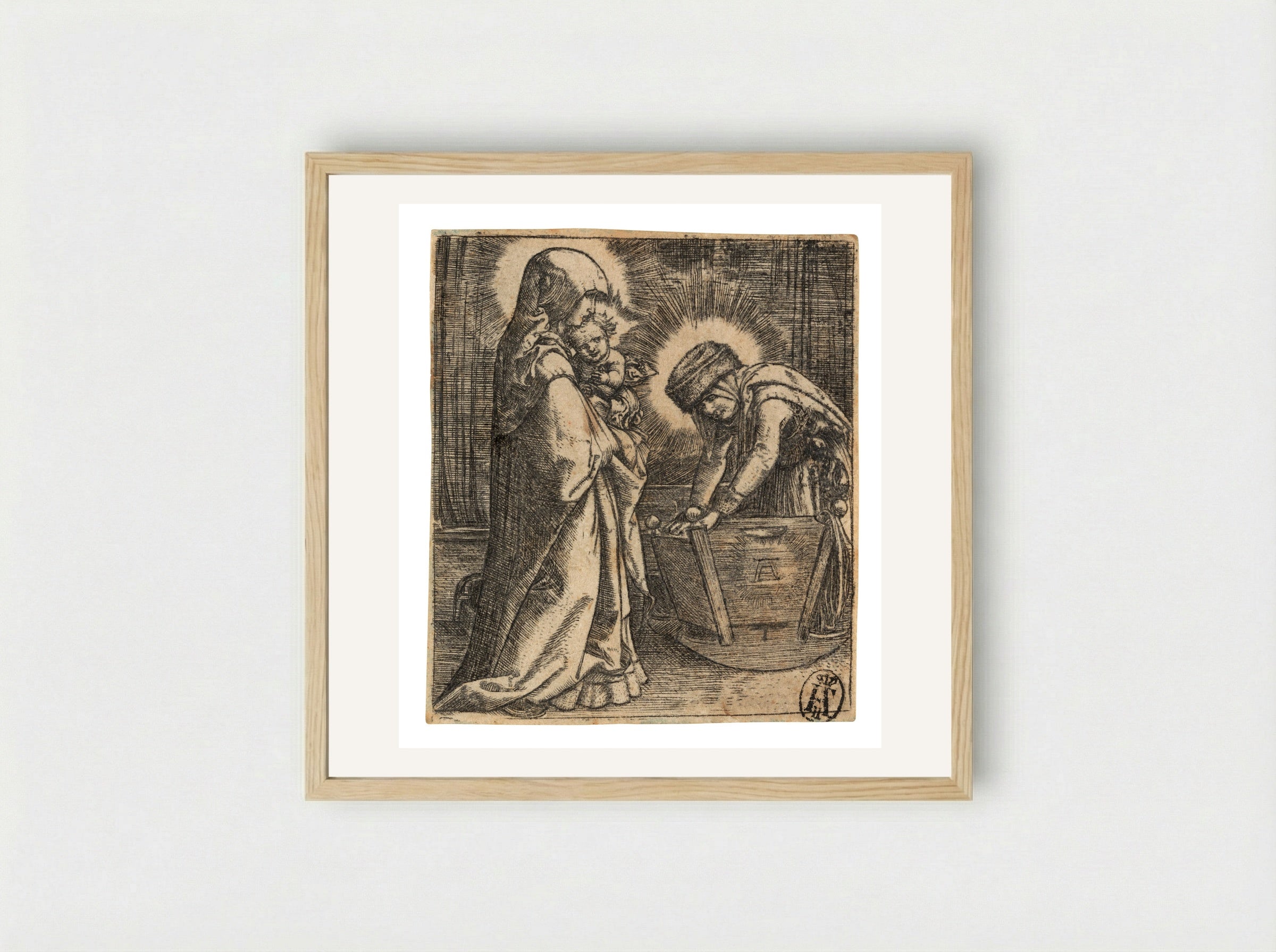The Virgin and Child with Saint Anne at the Cradle - Albrecht Altdorfer - Framed Print Wood