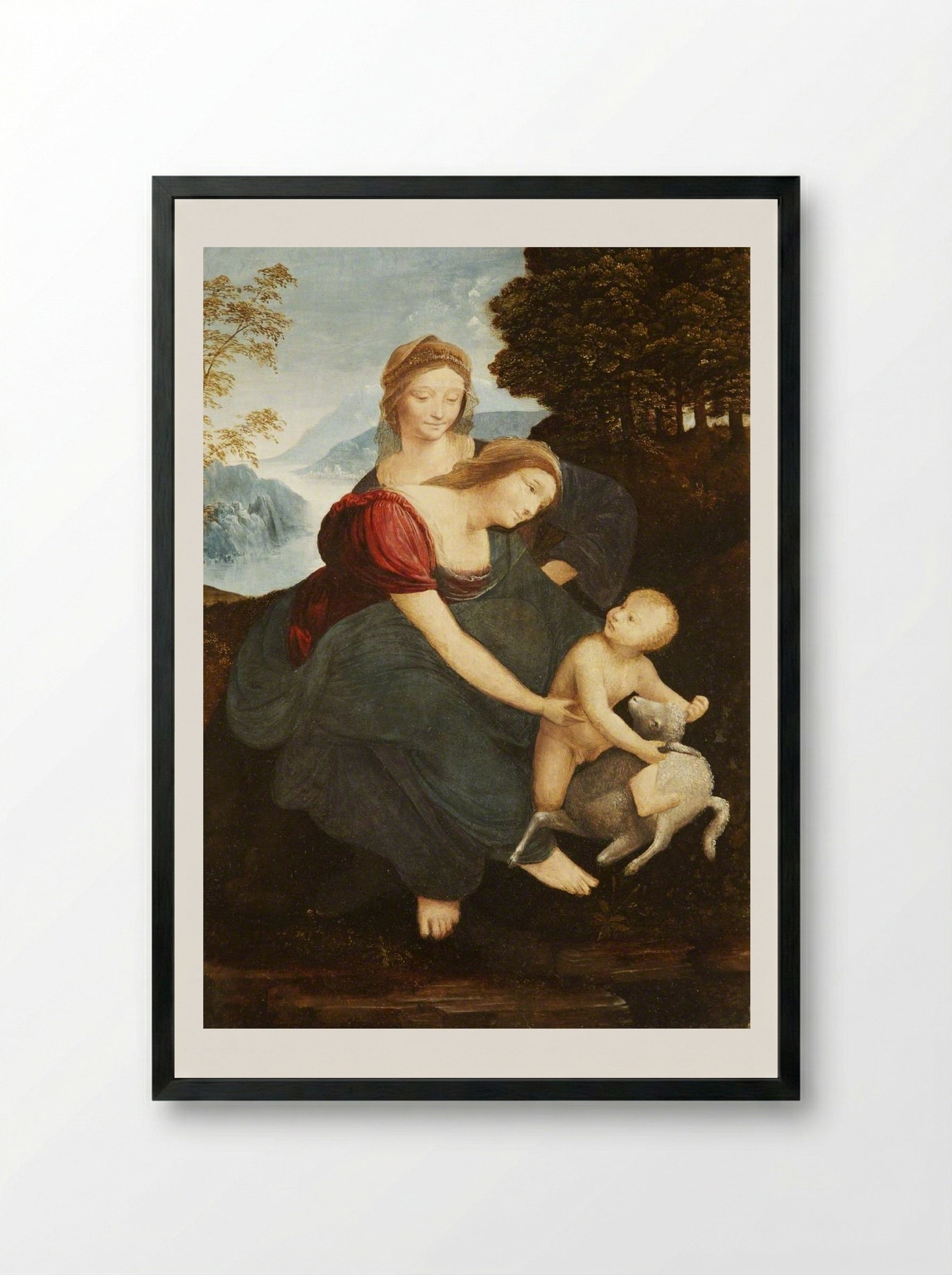 The Virgin and Child with Saint Anne - Leonardo da Vinci - Framed Print Black