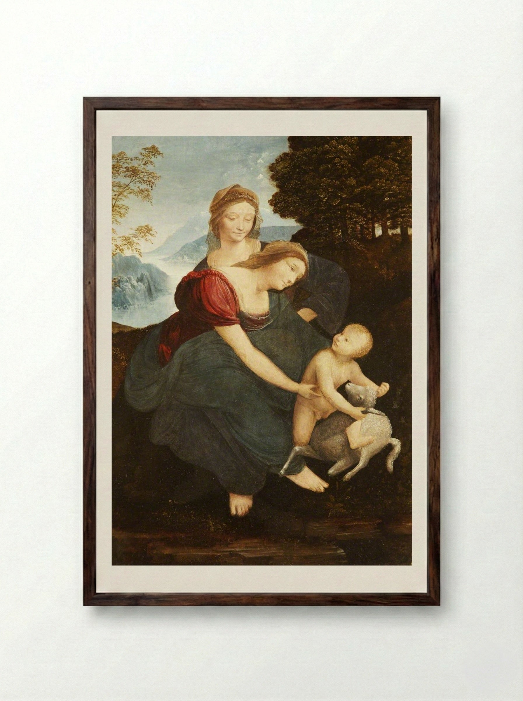 The Virgin and Child with Saint Anne - Leonardo da Vinci - Framed Print Dark Wood