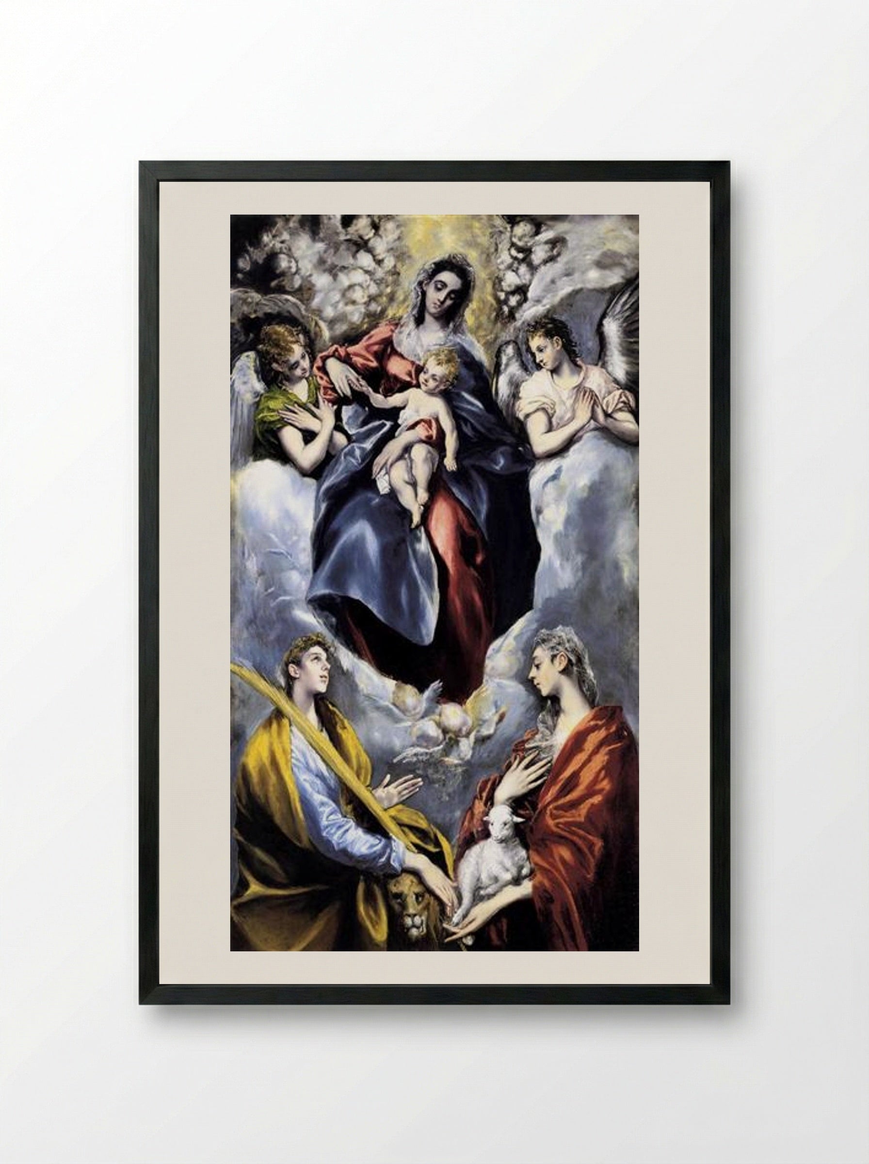 The Virgin and Child with Saint Martina and Saint Agnes - El Greco - Framed Print Black