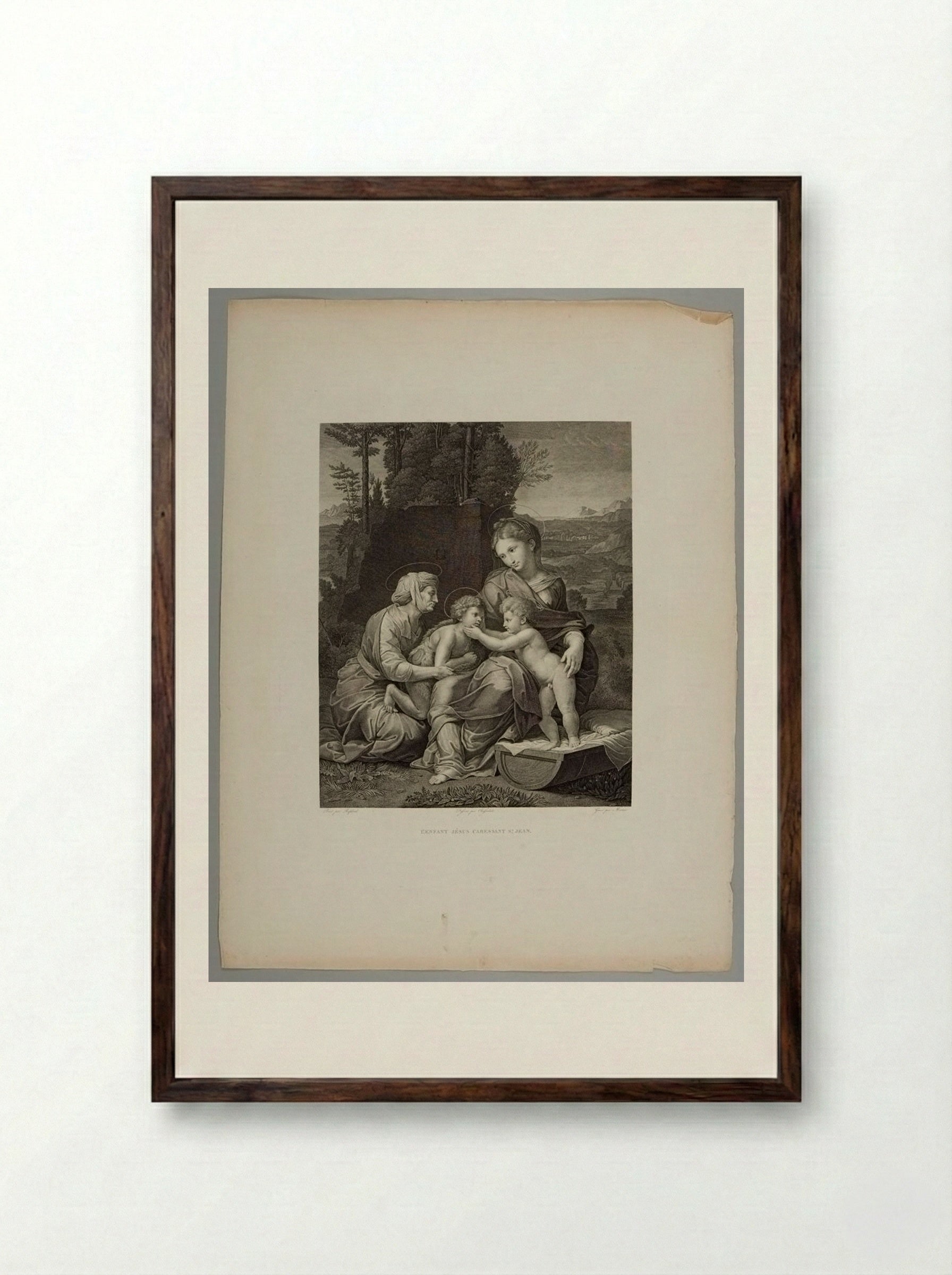 The Virgin and Child with Saints Anne and John the Baptist - Ernst Morace - Framed Print Dark Wood