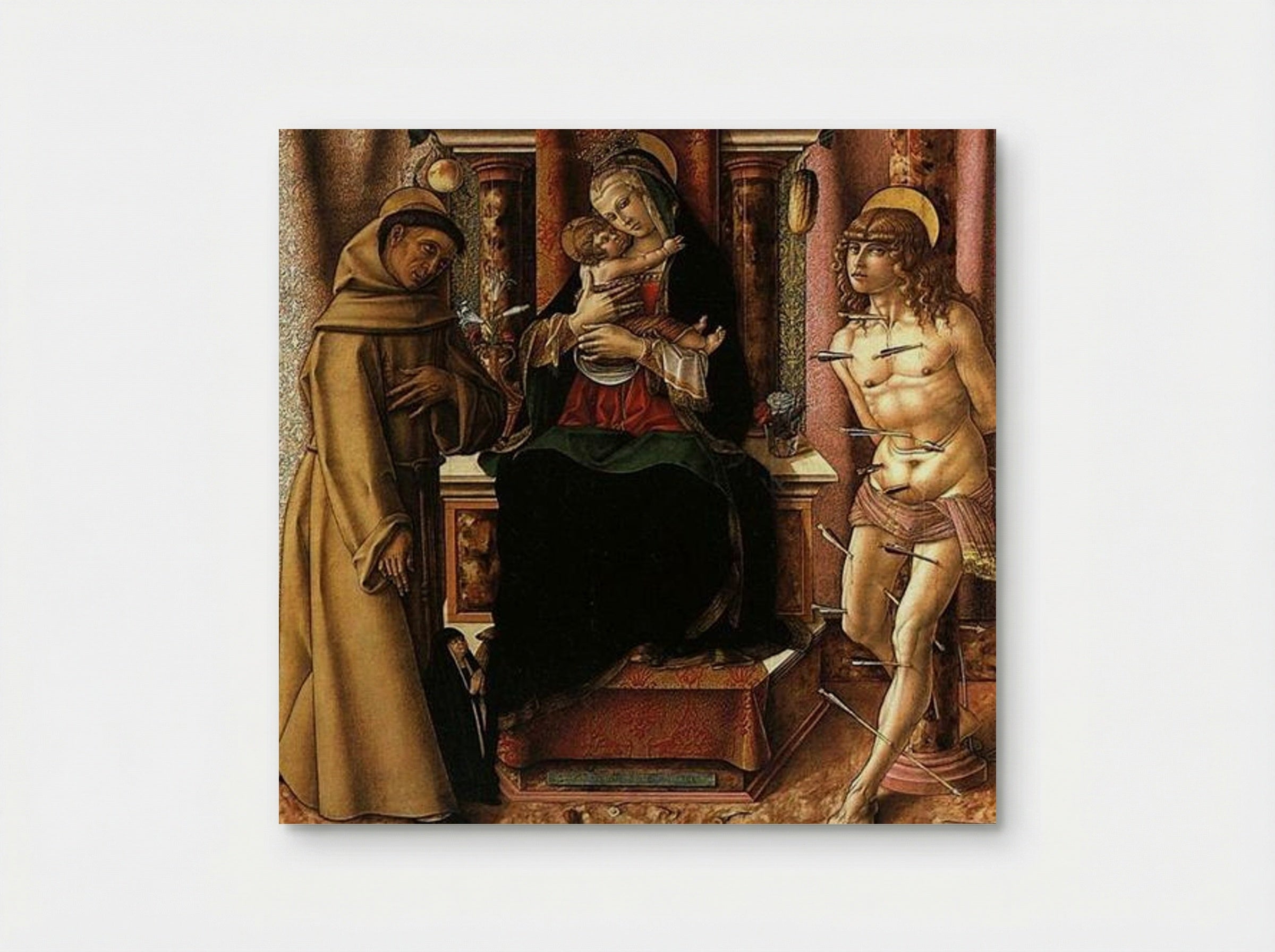 The Virgin and Child with Saints Francis and Sebastian - Carlo Crivelli - Poster