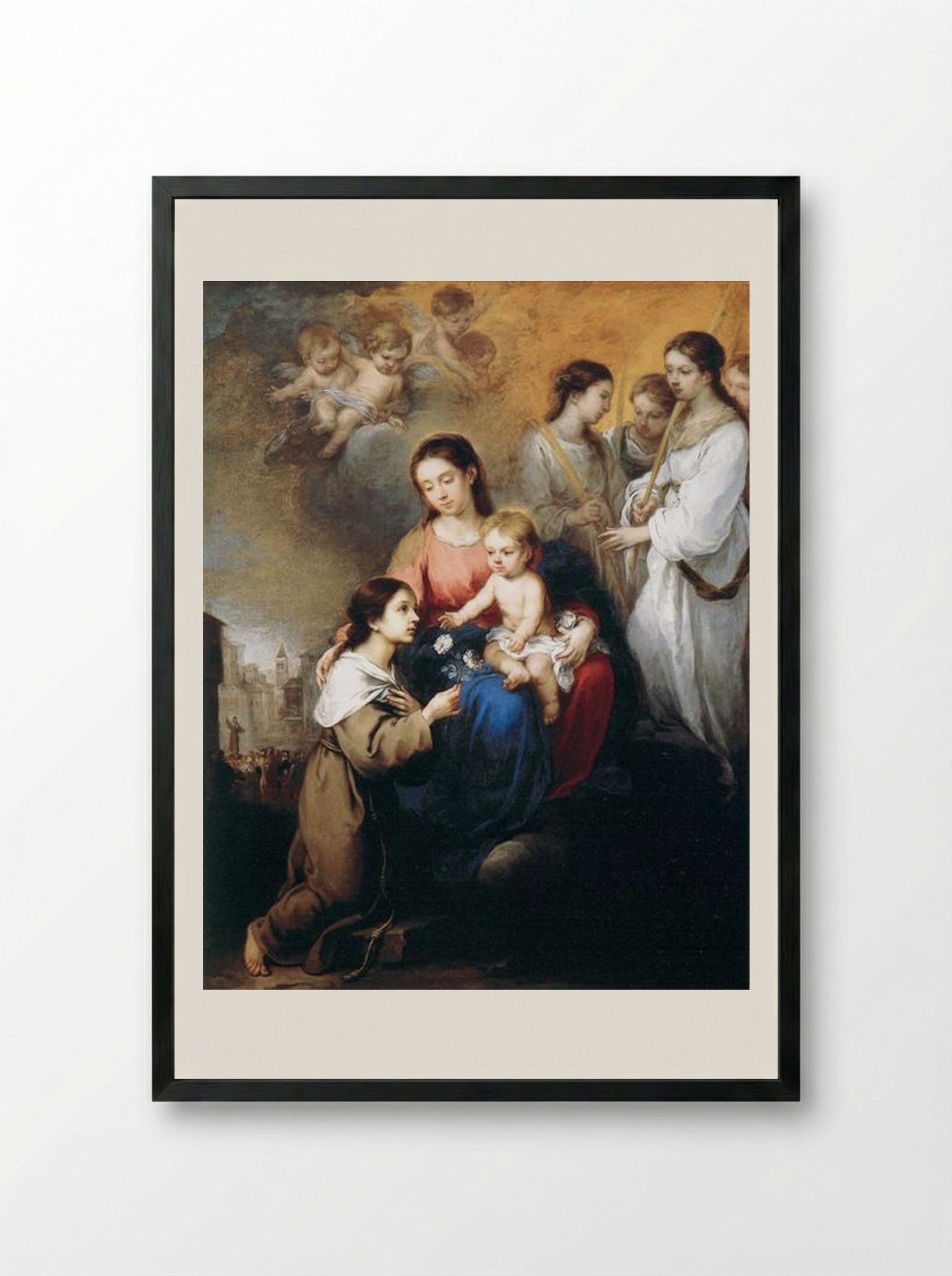 The Virgin and Child with St. Rosalina - Bartolomé Esteban Murillo - Framed Print Black
