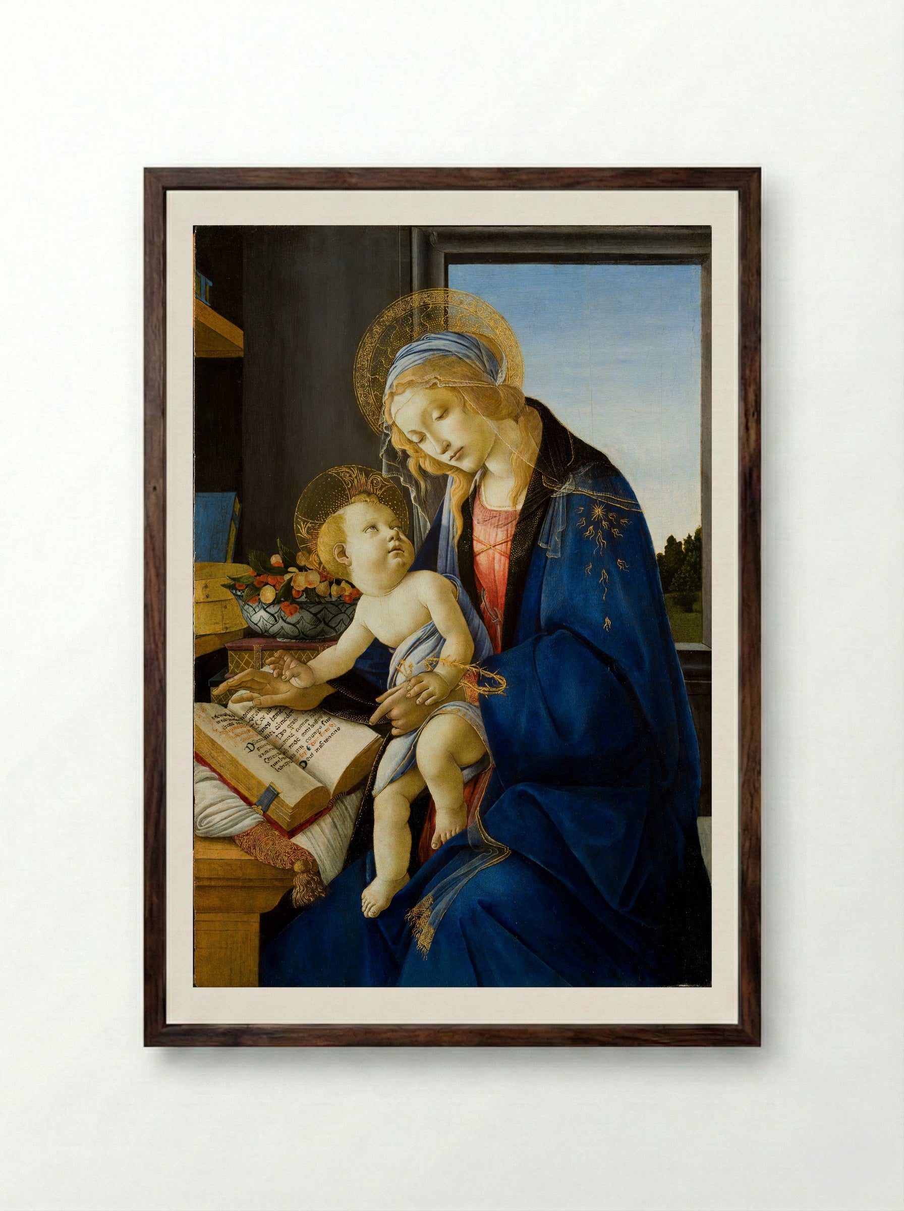 The Virgin and Child with a Book - Sandro Botticelli - Framed Print Dark Wood