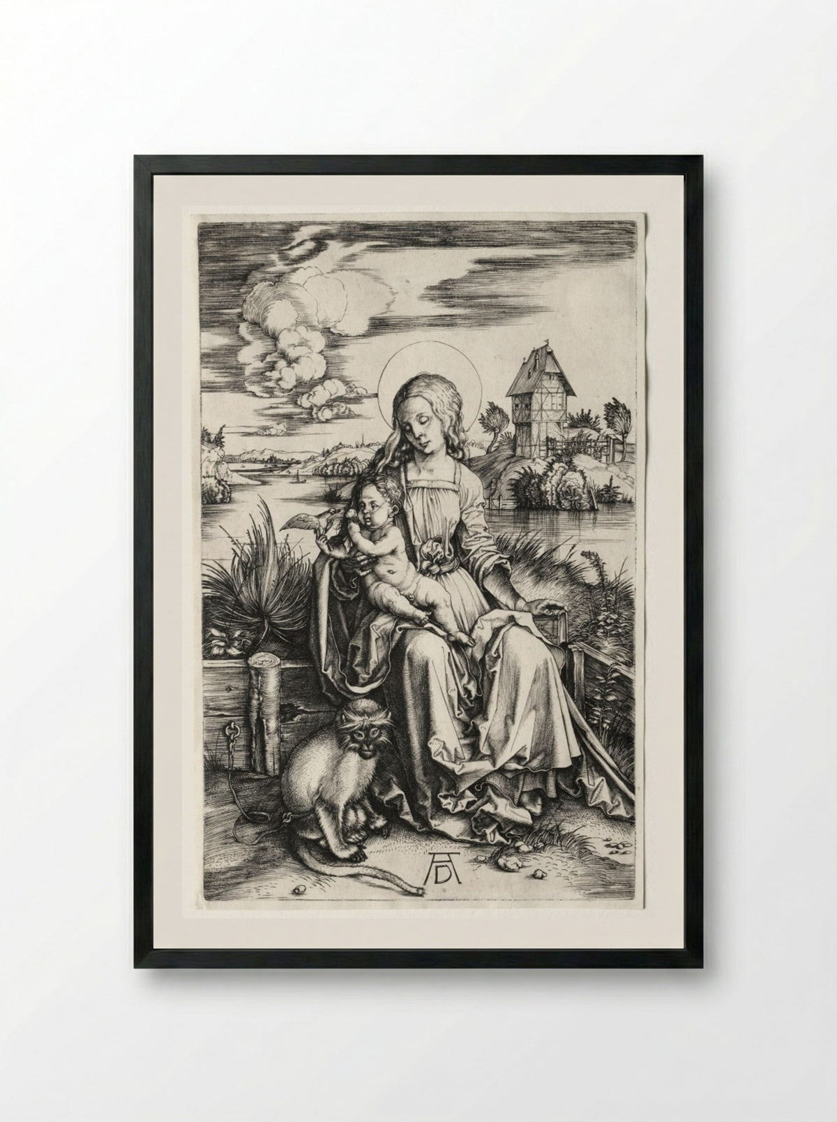 The Virgin and Child with a Monkey - Albrecht Dürer - Framed Print Black