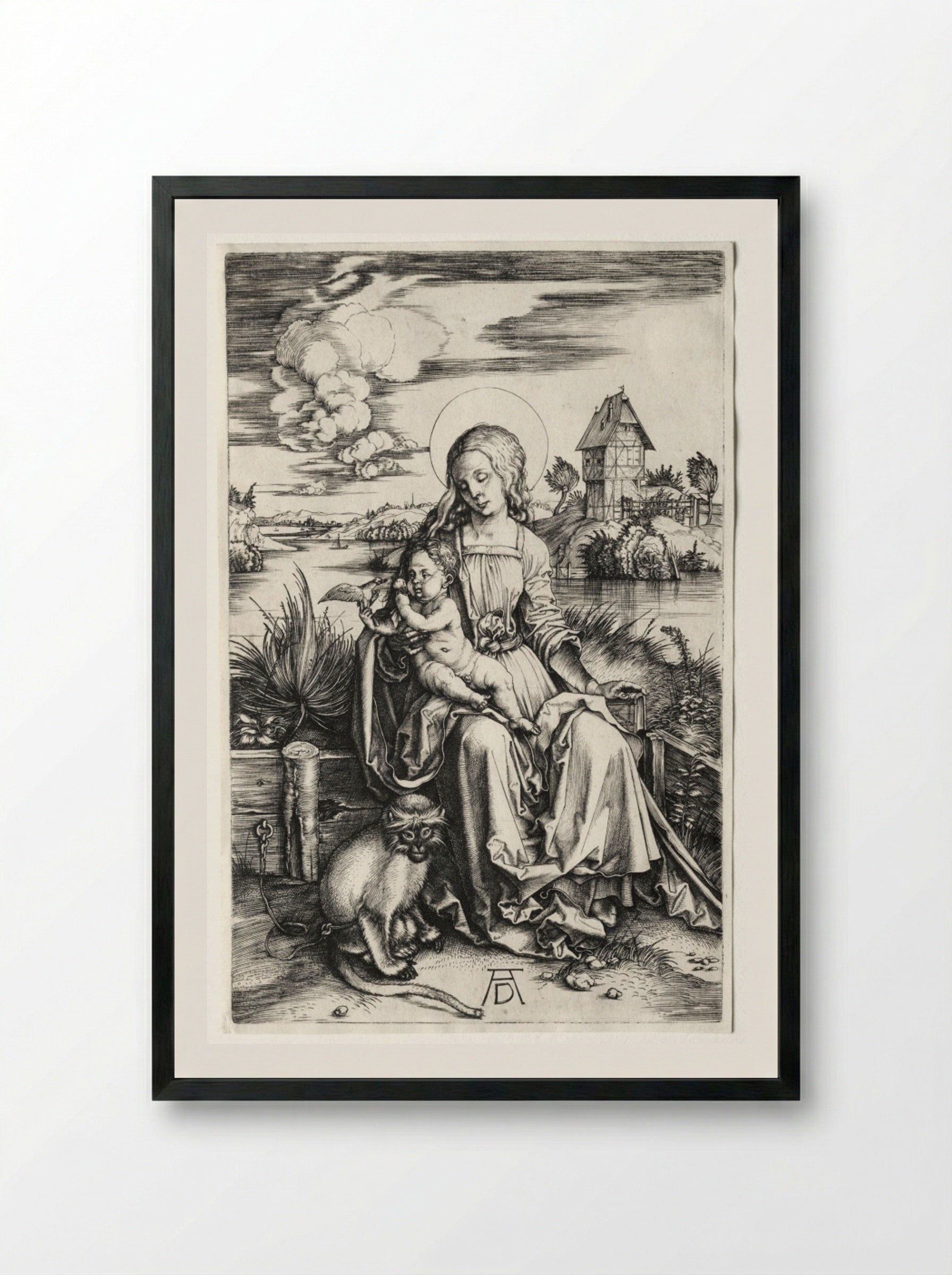 The Virgin and Child with a Monkey - Albrecht Dürer - Framed Print Black
