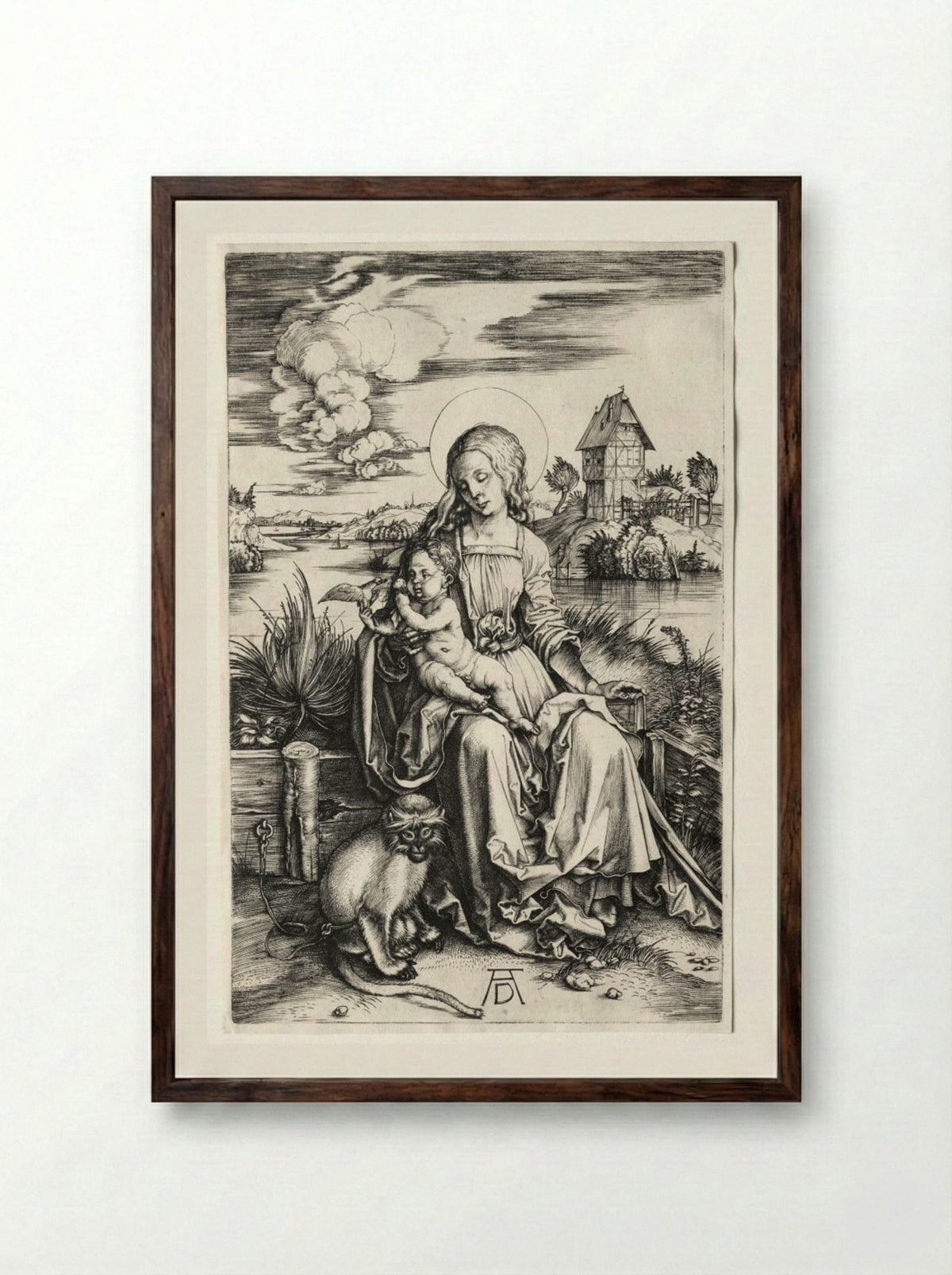 The Virgin and Child with a Monkey - Albrecht Dürer - Framed Print Dark Wood