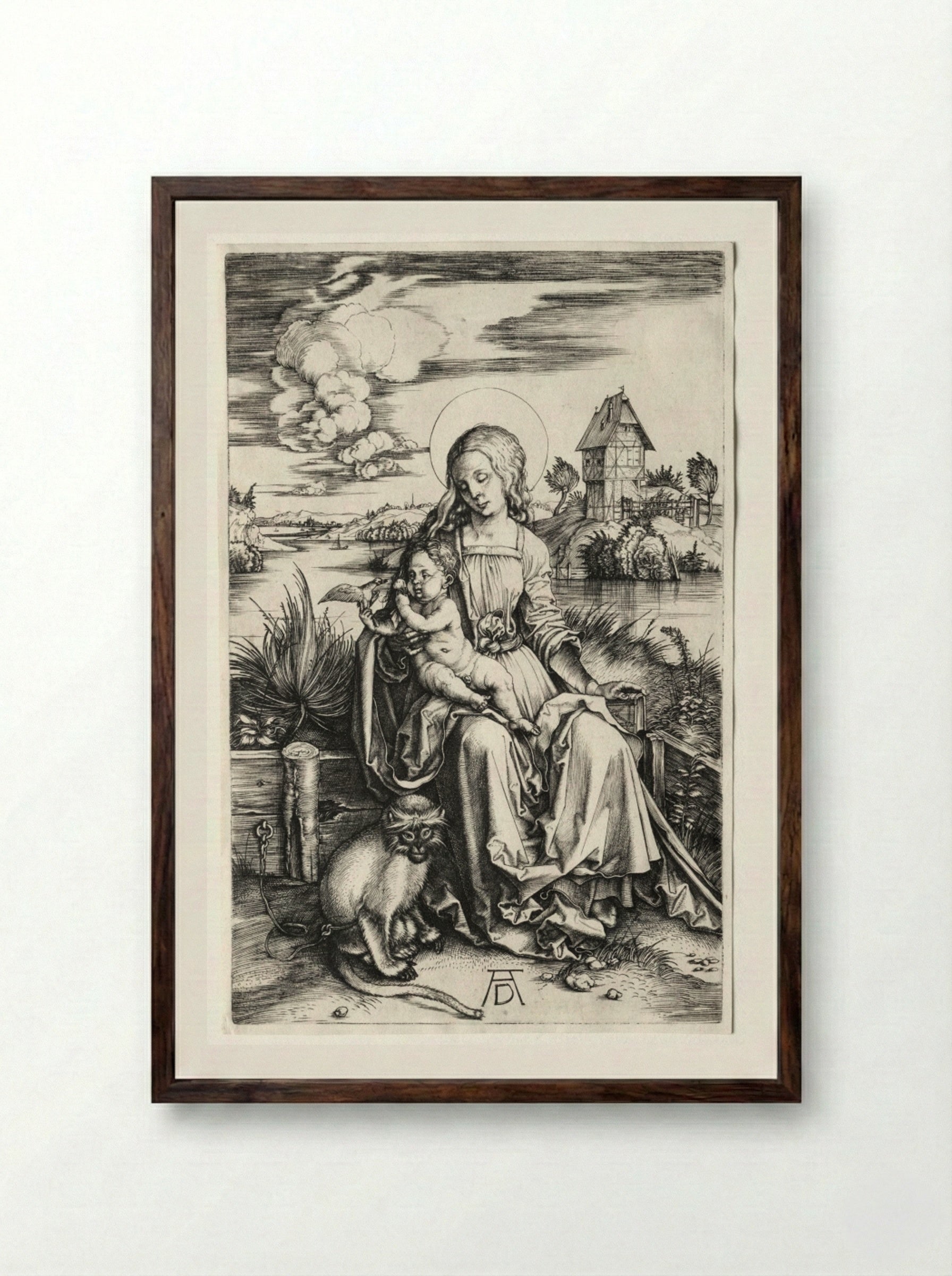 The Virgin and Child with a Monkey - Albrecht Dürer - Framed Print Dark Wood