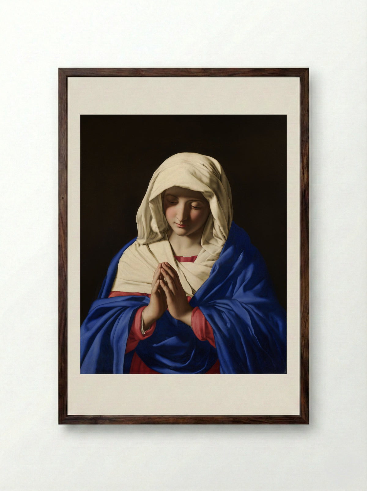 The Virgin in Prayer - Sassoferrato - Framed Print Dark Wood