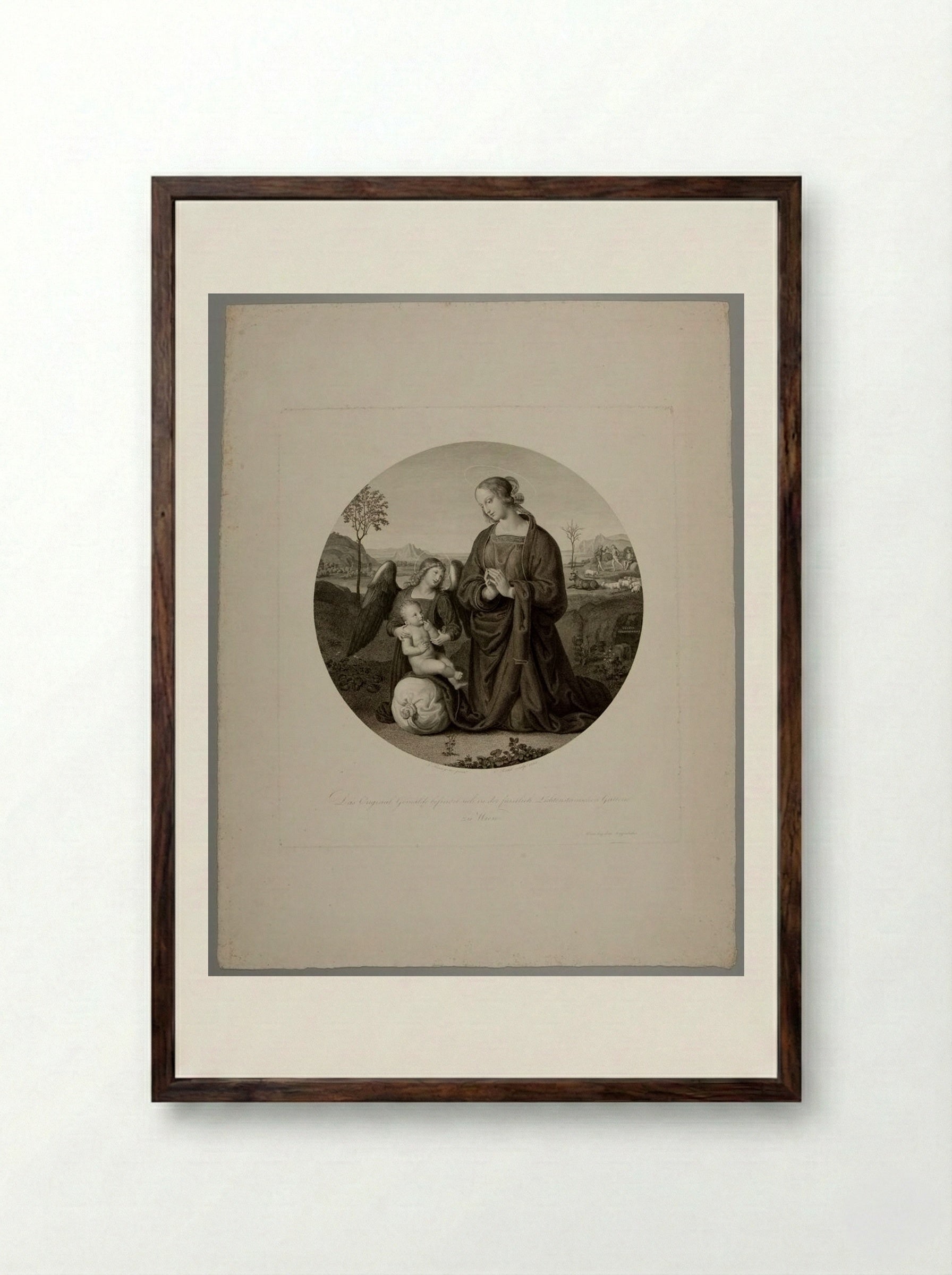 The Virgin in a Landscape - Carl Heinrich Rahl - Framed Print Dark Wood
