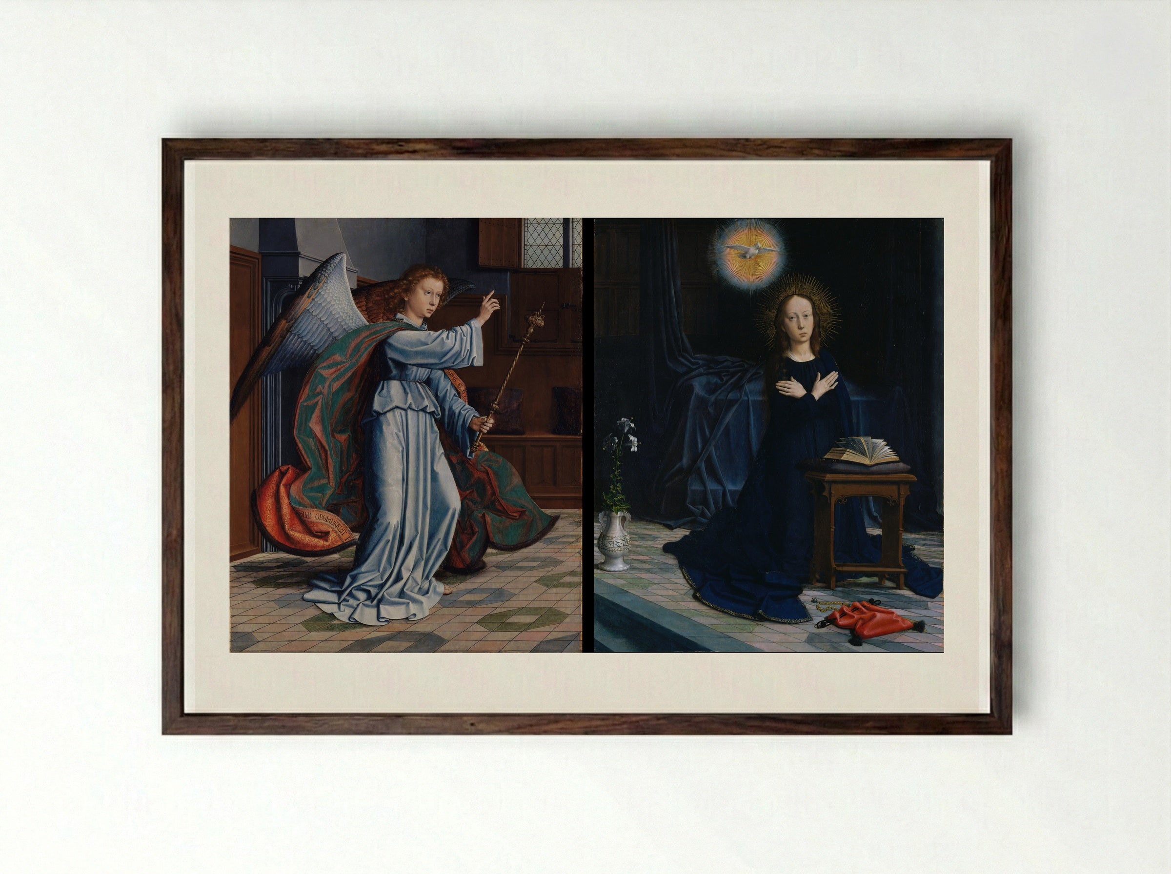 The Virgin of the Annunciation - Gerard David - Framed Print Dark Wood