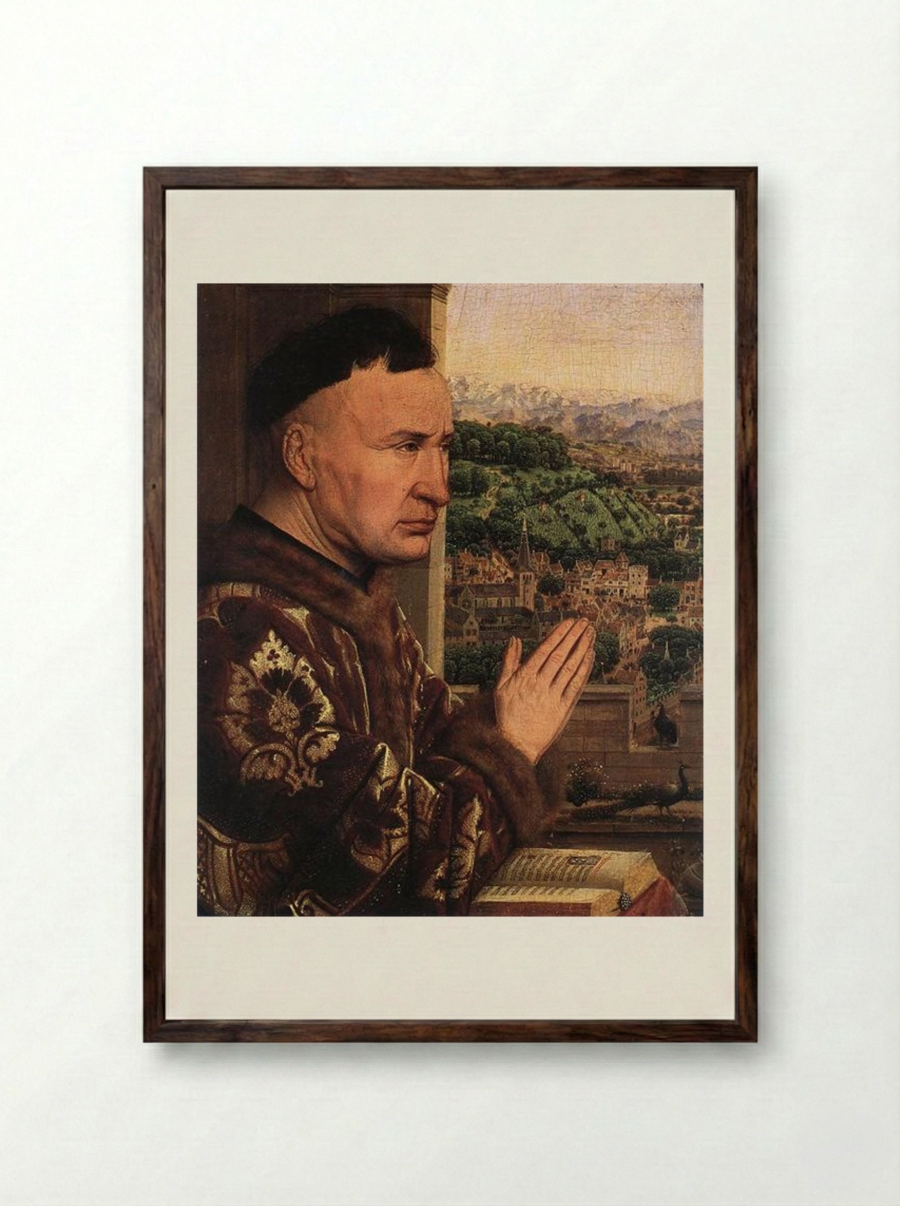 The Virgin of the Chancellor Rolin - Jan van Eyck - Framed Print Dark Wood