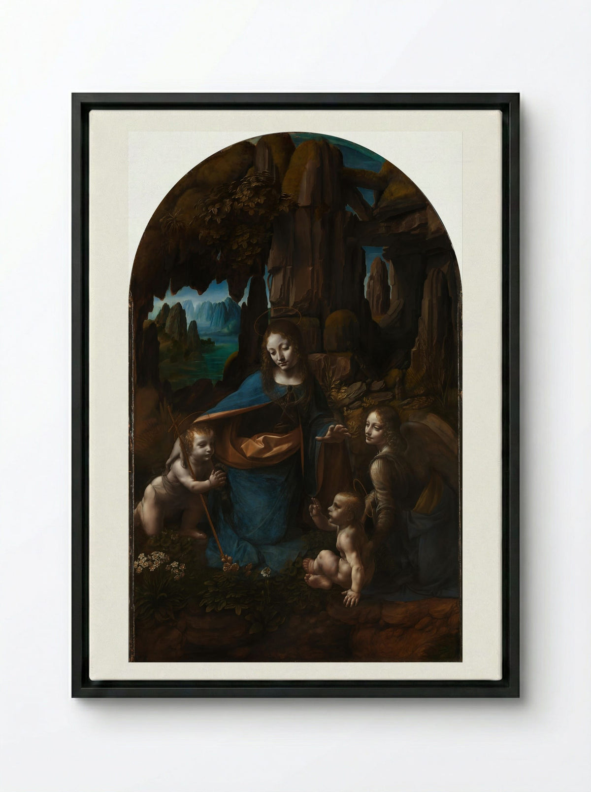 The Virgin of the Rocks - Leonardo da Vinci - Framed Canvas Black