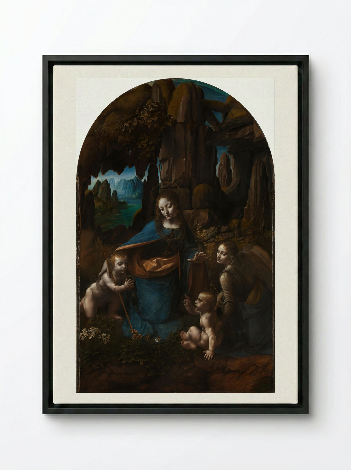The Virgin of the Rocks - Leonardo da Vinci - Framed Canvas Black