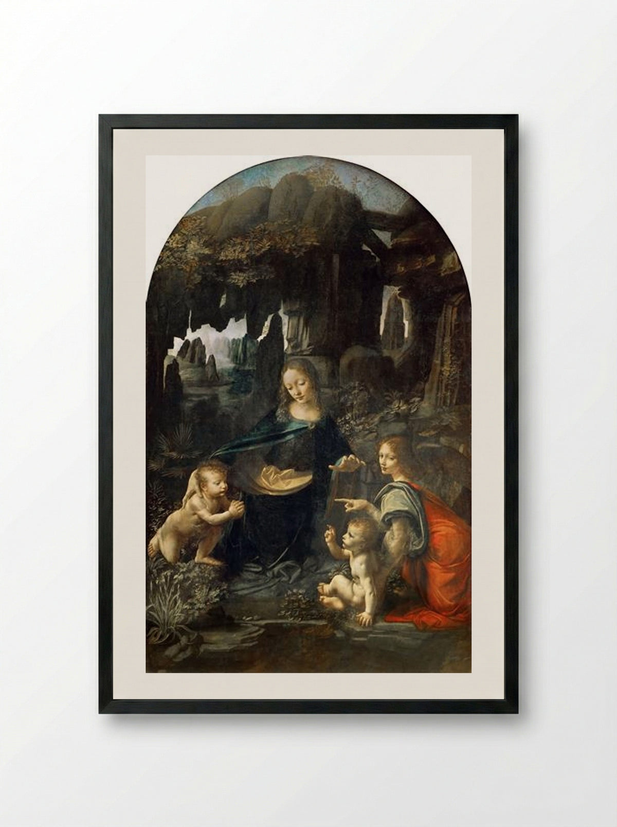 The Virgin of the Rocks - Leonardo da Vinci - Framed Print Black