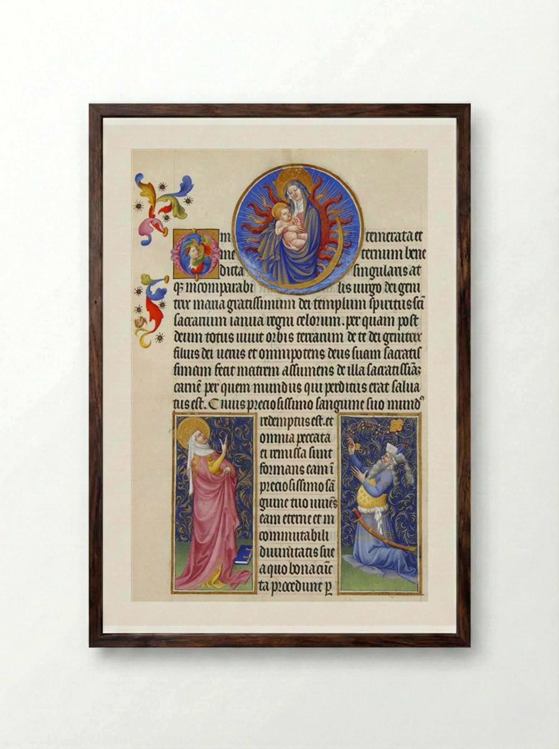 The Virgin, the Sibyl and the Emperor Augustus - Limbourg brothers - Framed Print Dark Wood