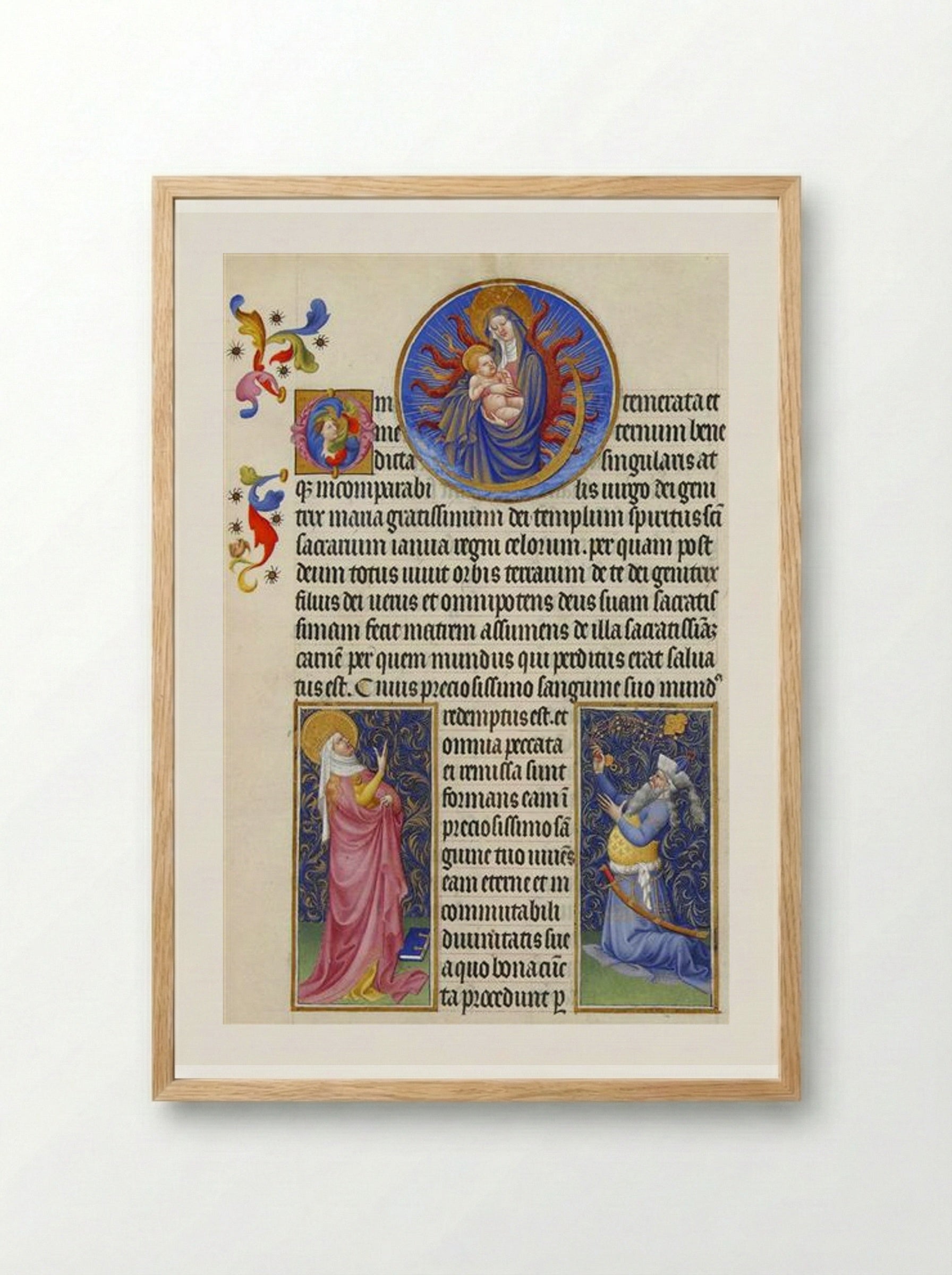 The Virgin, the Sibyl and the Emperor Augustus - Limbourg brothers - Framed Print Wood