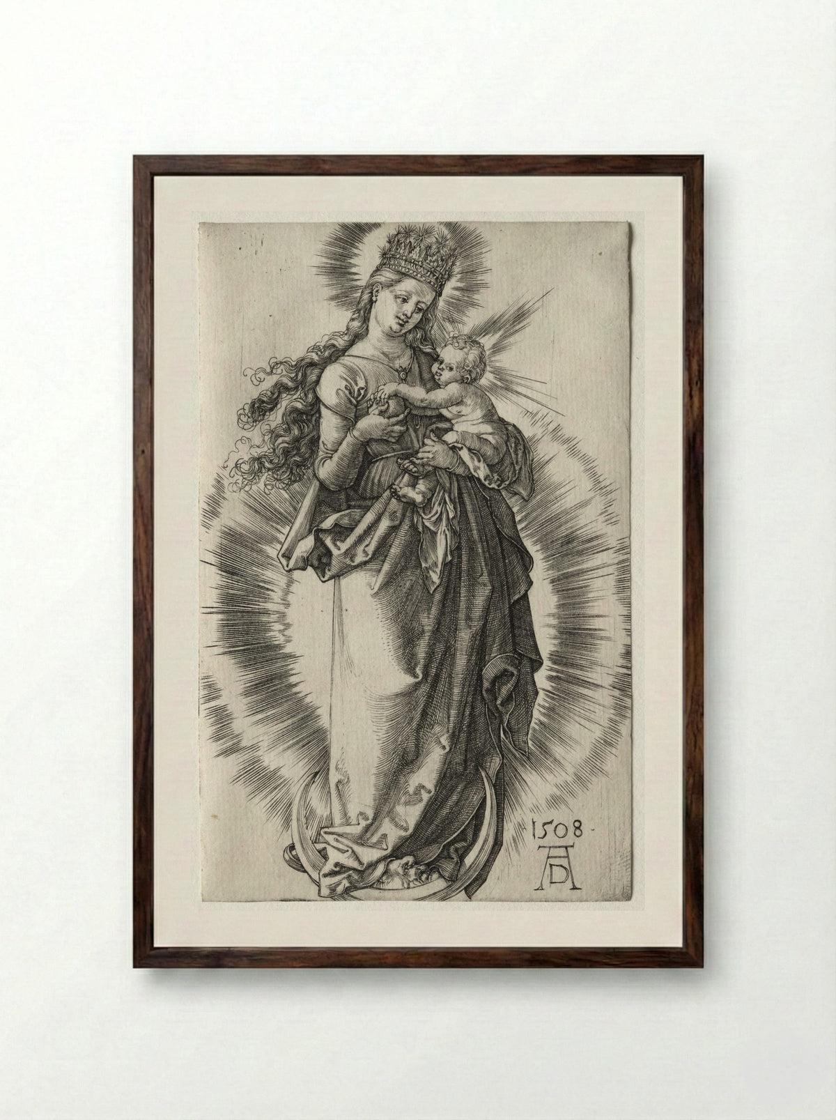 The Virgin with a Starry Crown - Albrecht Dürer - Framed Print Dark Wood