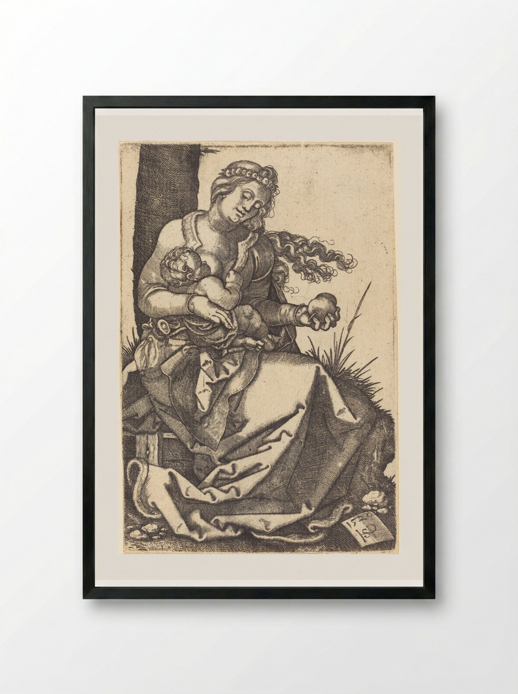 The Virgin with the Pear - Sebald Beham - Framed Print Black