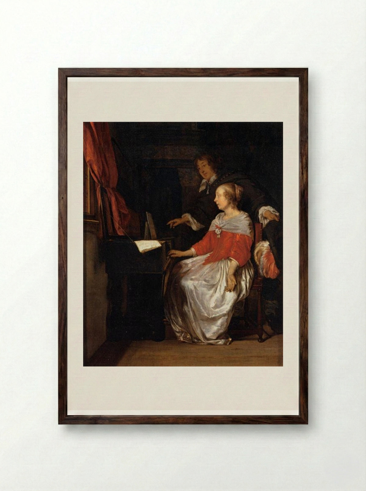 The Virginal Player - Gabriel Metsu - Framed Print Dark Wood