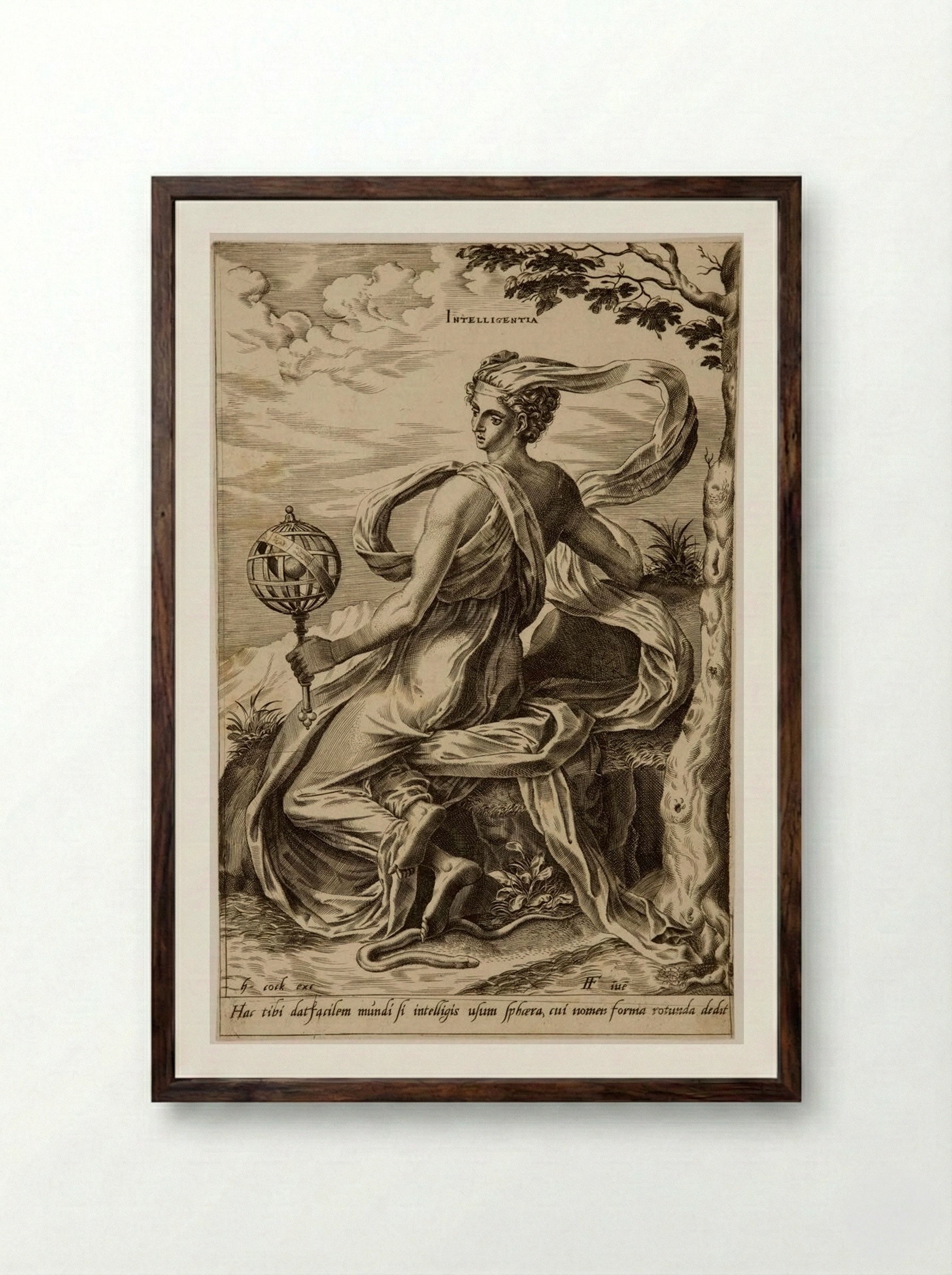 The Virtues: Intelligentia - Cornelis Cort - Framed Print Dark Wood