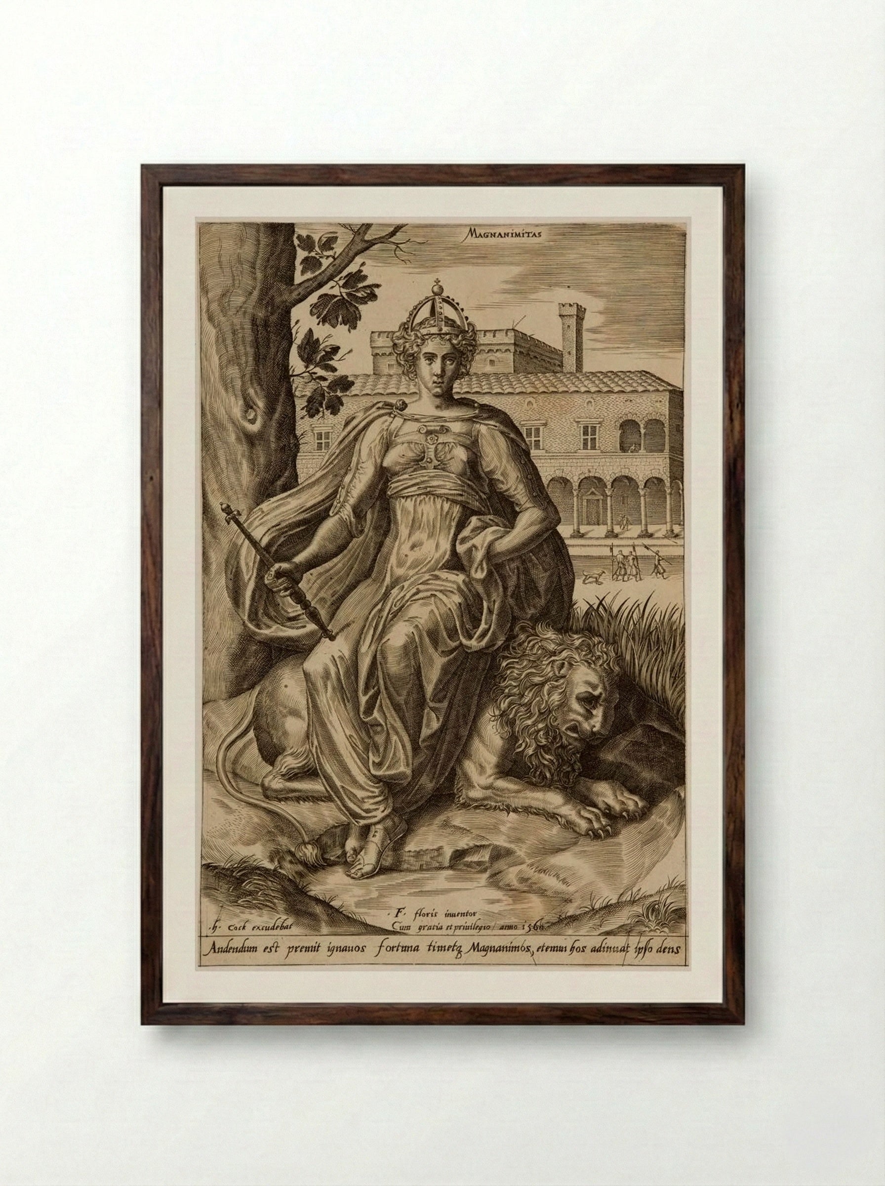 The Virtues: Magnanimitas - Cornelis Cort - Framed Print Dark Wood