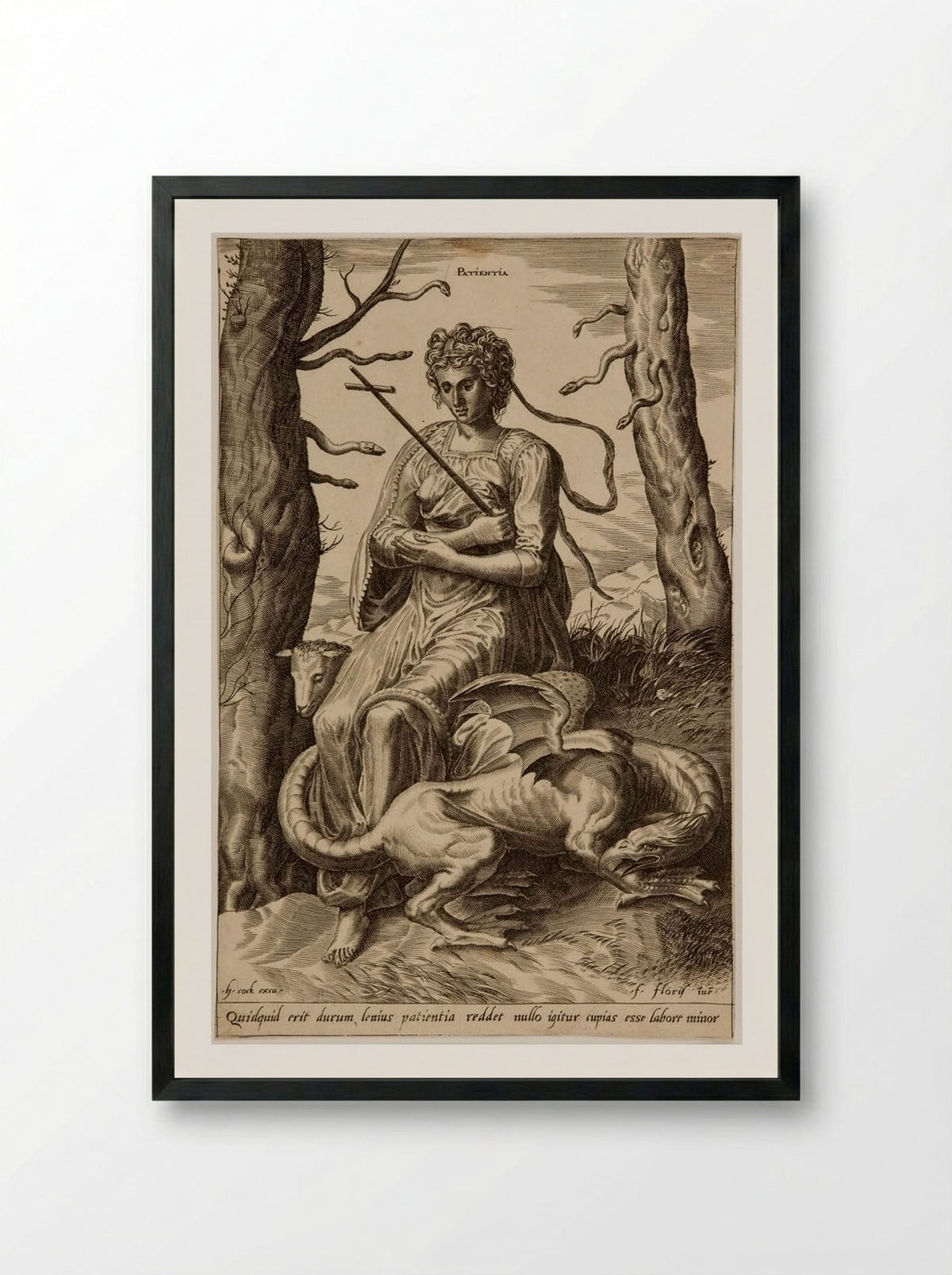 The Virtues: Patientia - Cornelis Cort - Framed Print Black