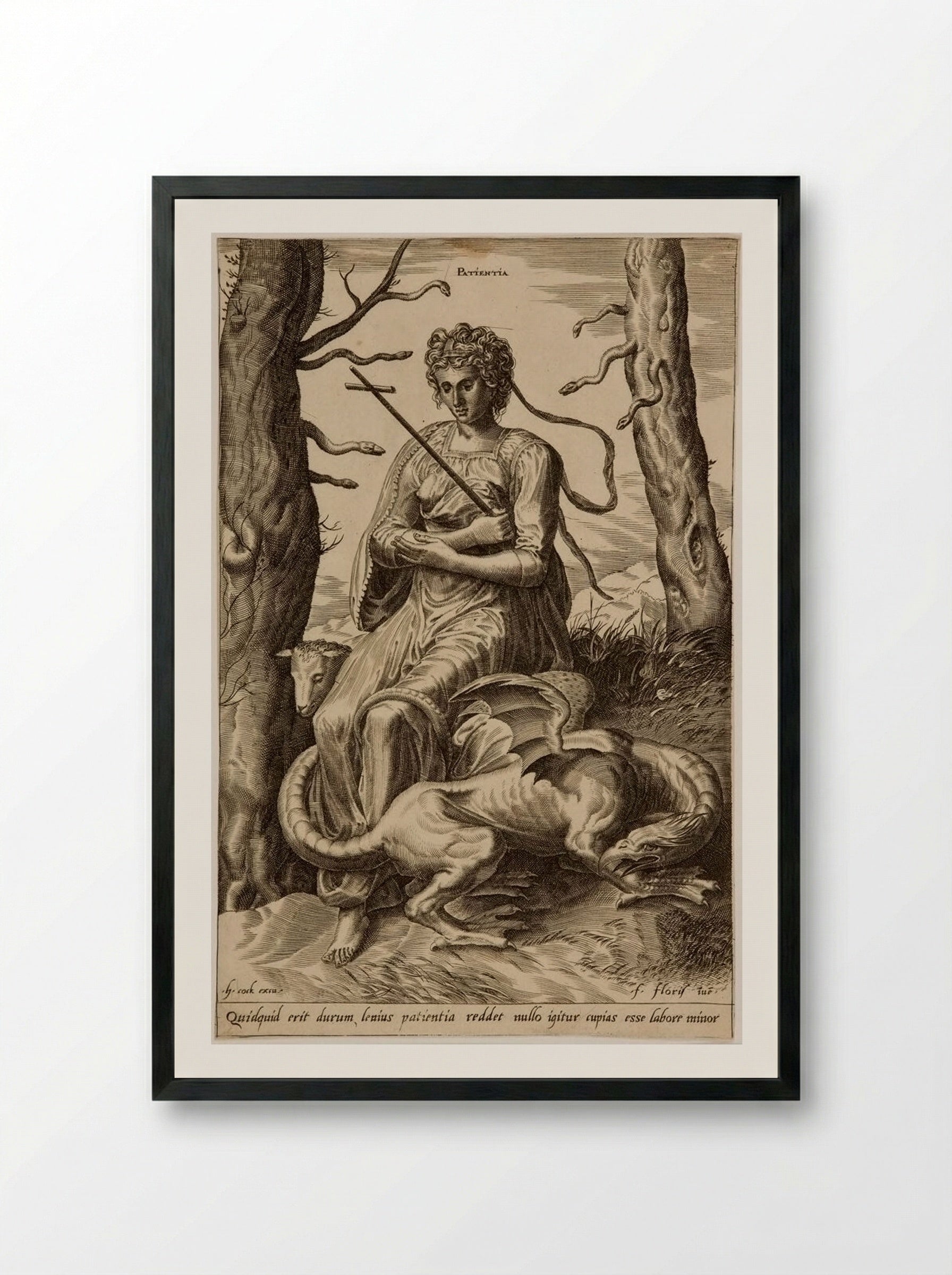 The Virtues: Patientia - Cornelis Cort - Framed Print Black