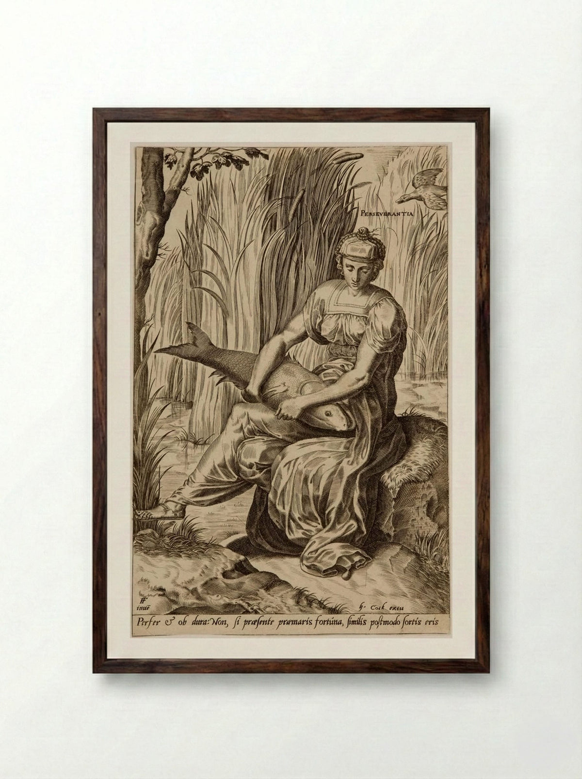 The Virtues: Perseverantia - Cornelis Cort - Framed Print Dark Wood