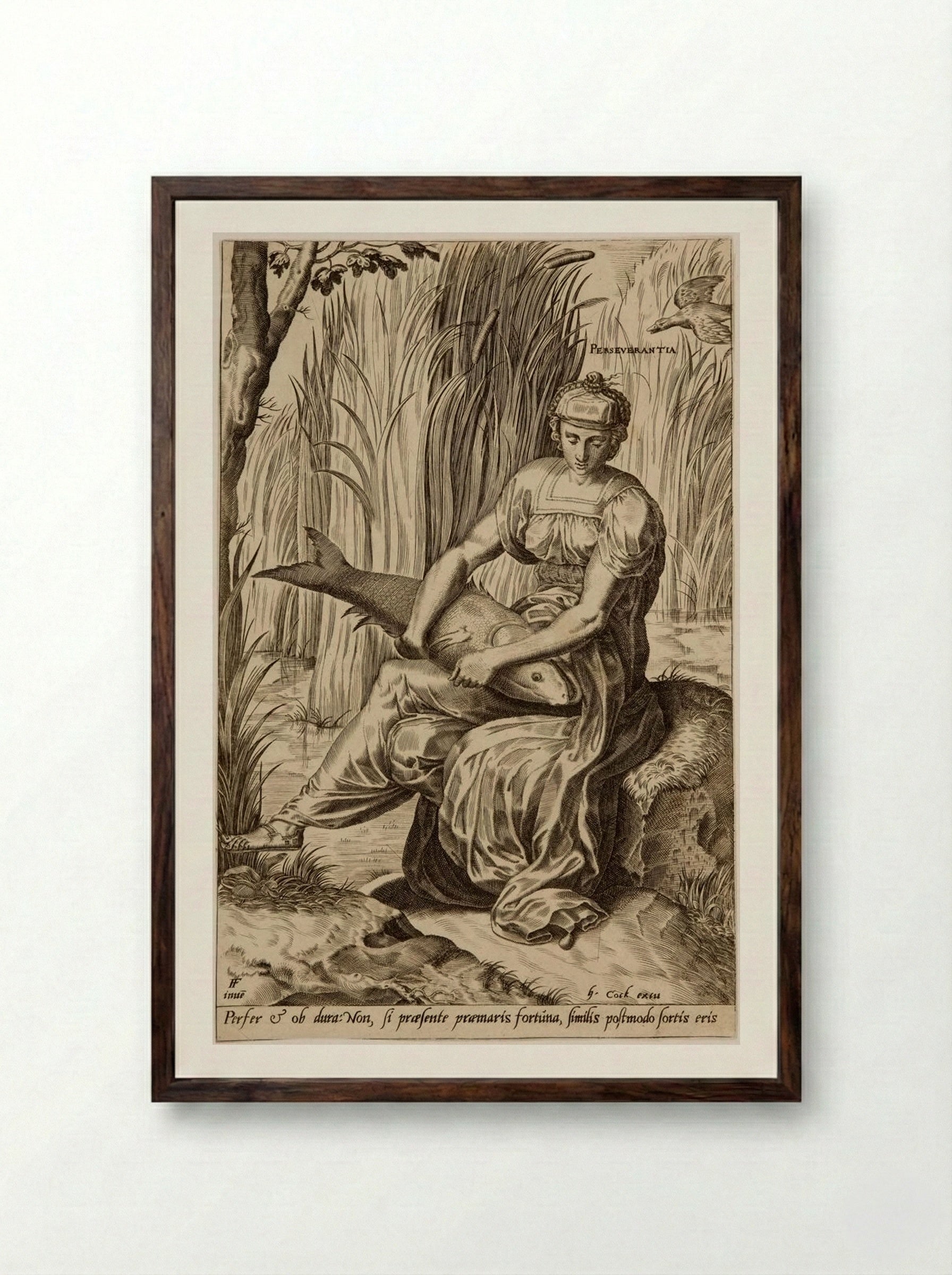 The Virtues: Perseverantia - Cornelis Cort - Framed Print Dark Wood