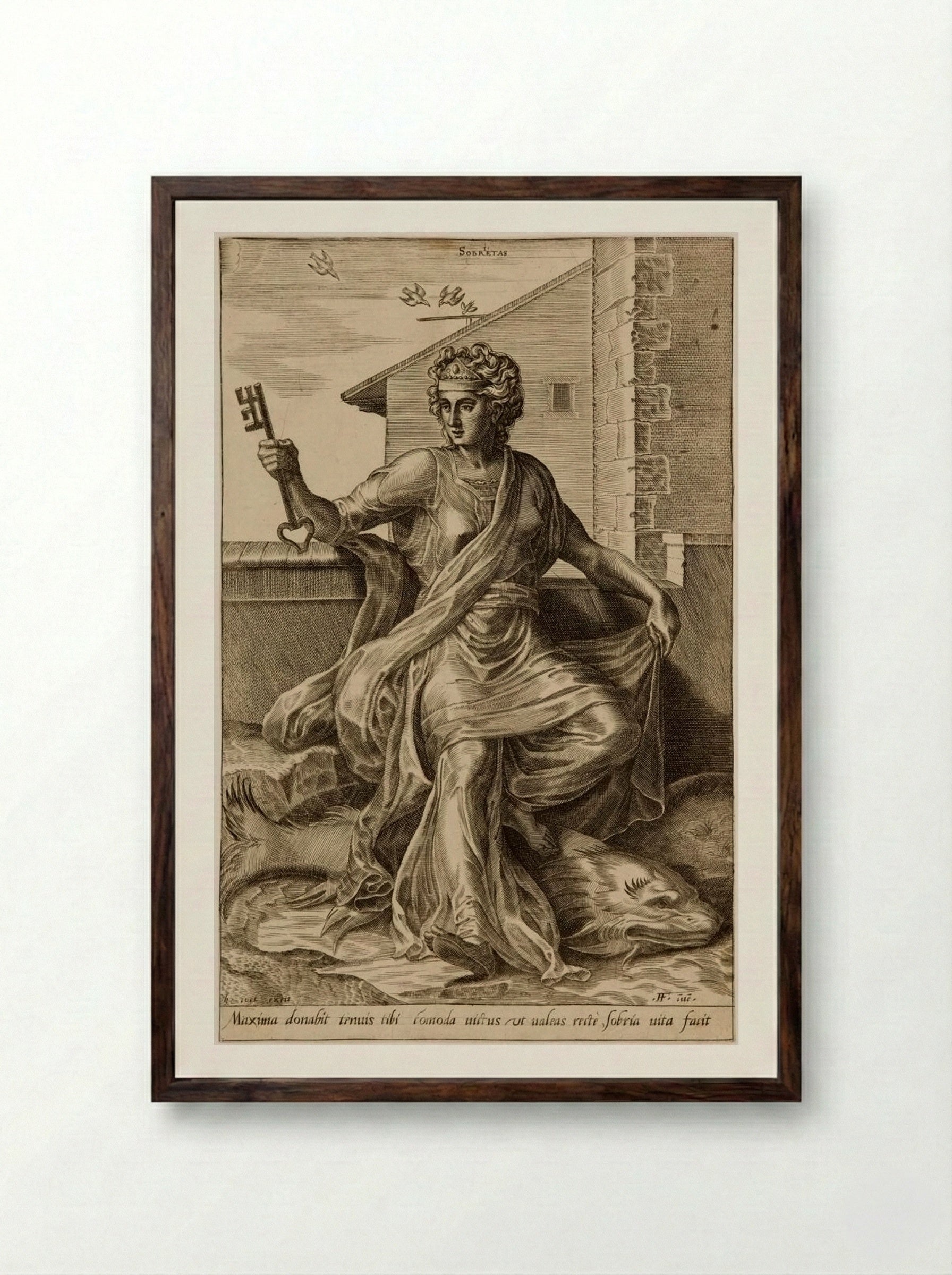 The Virtues: Sobrietas - Cornelis Cort - Framed Print Dark Wood