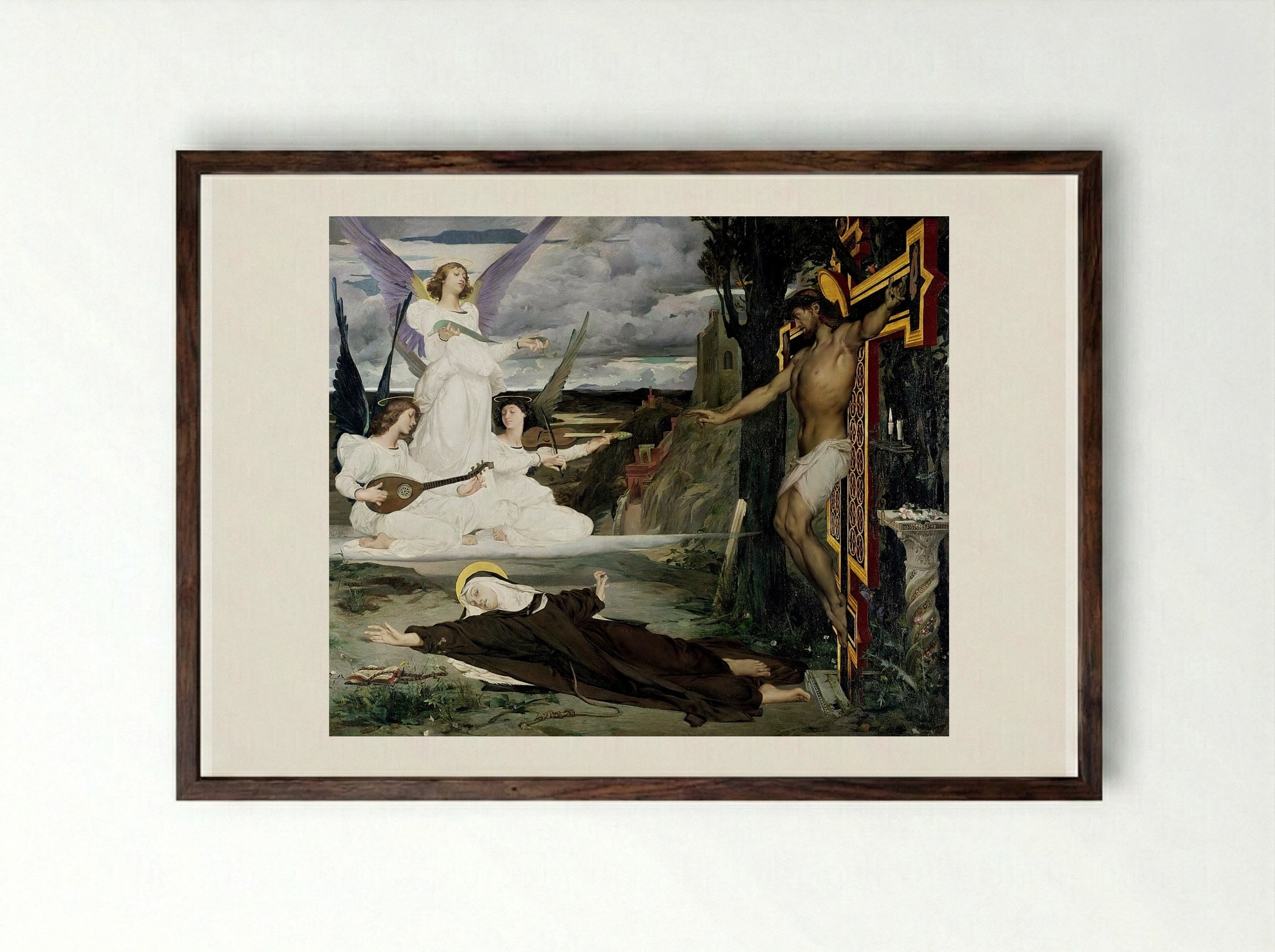 The Vision, Legend of the 14th Century - Luc-Olivier Merson - Framed Print Dark Wood