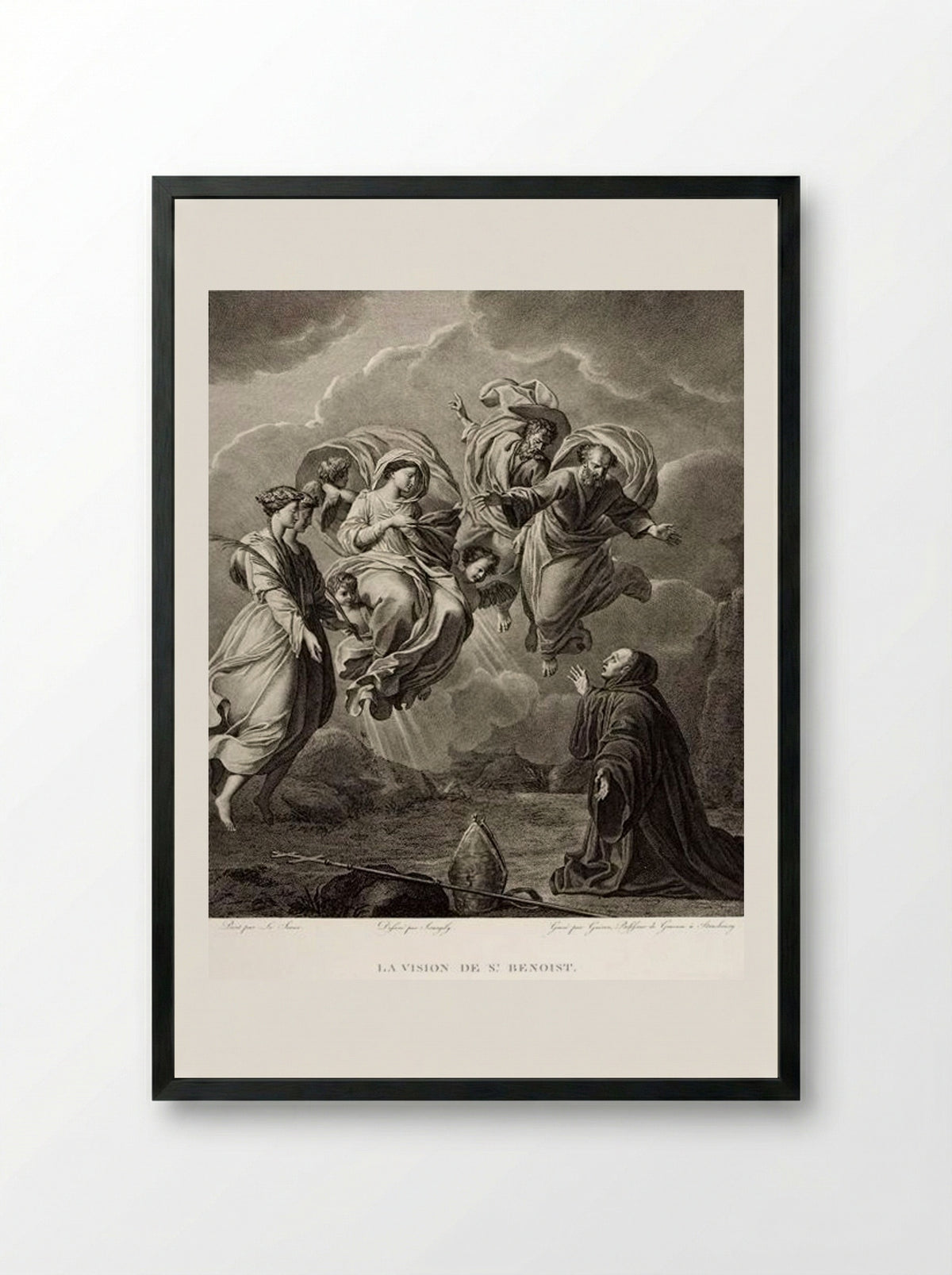 The Vision of Saint Benedict - Christophe Guérin - Framed Print Black