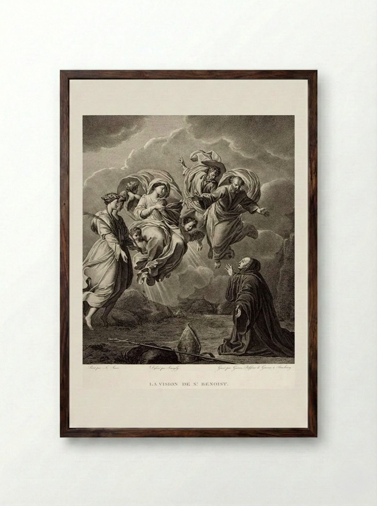 The Vision of Saint Benedict - Christophe Guérin - Framed Print Dark Wood