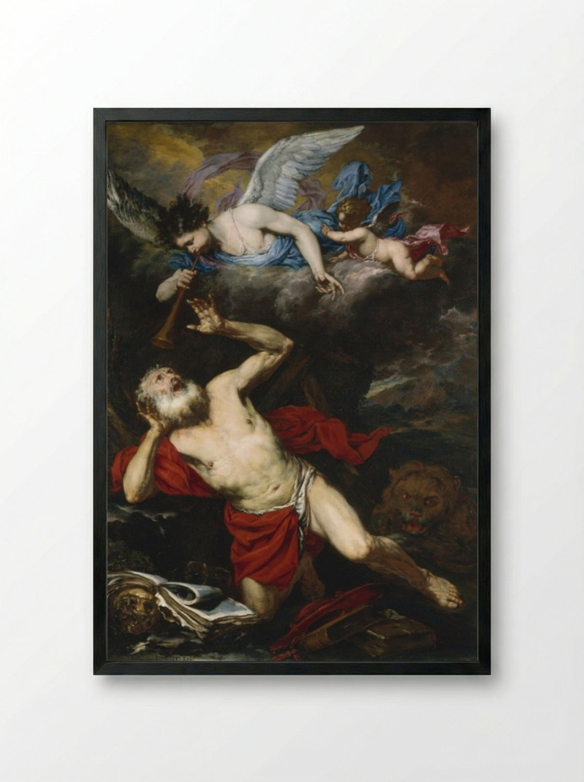 The Vision of Saint Jerome - Giovanni Battista Langetti - Framed Print Black